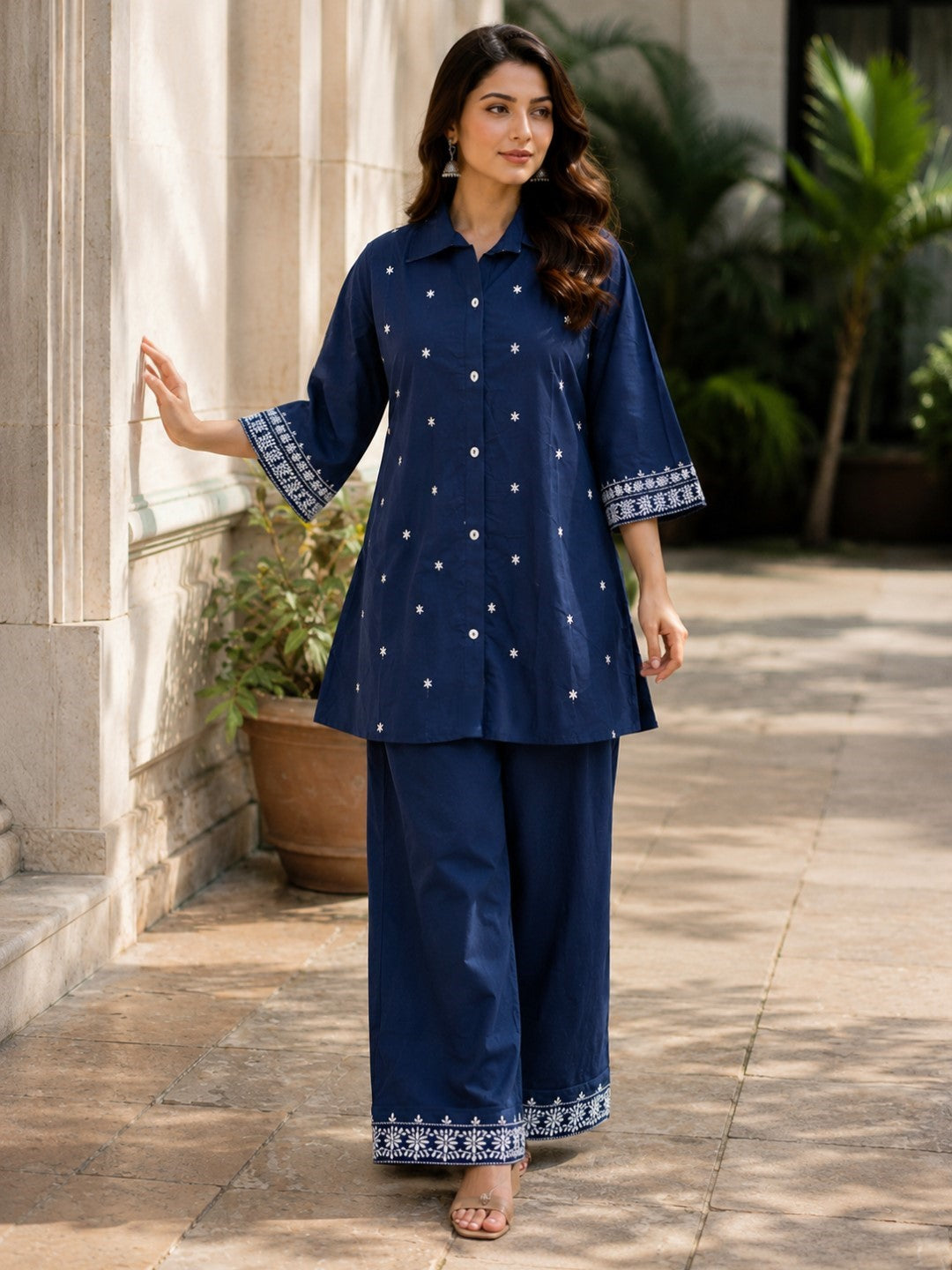 Embroidered Cotton Co-Ord Set with Drawstring Pants