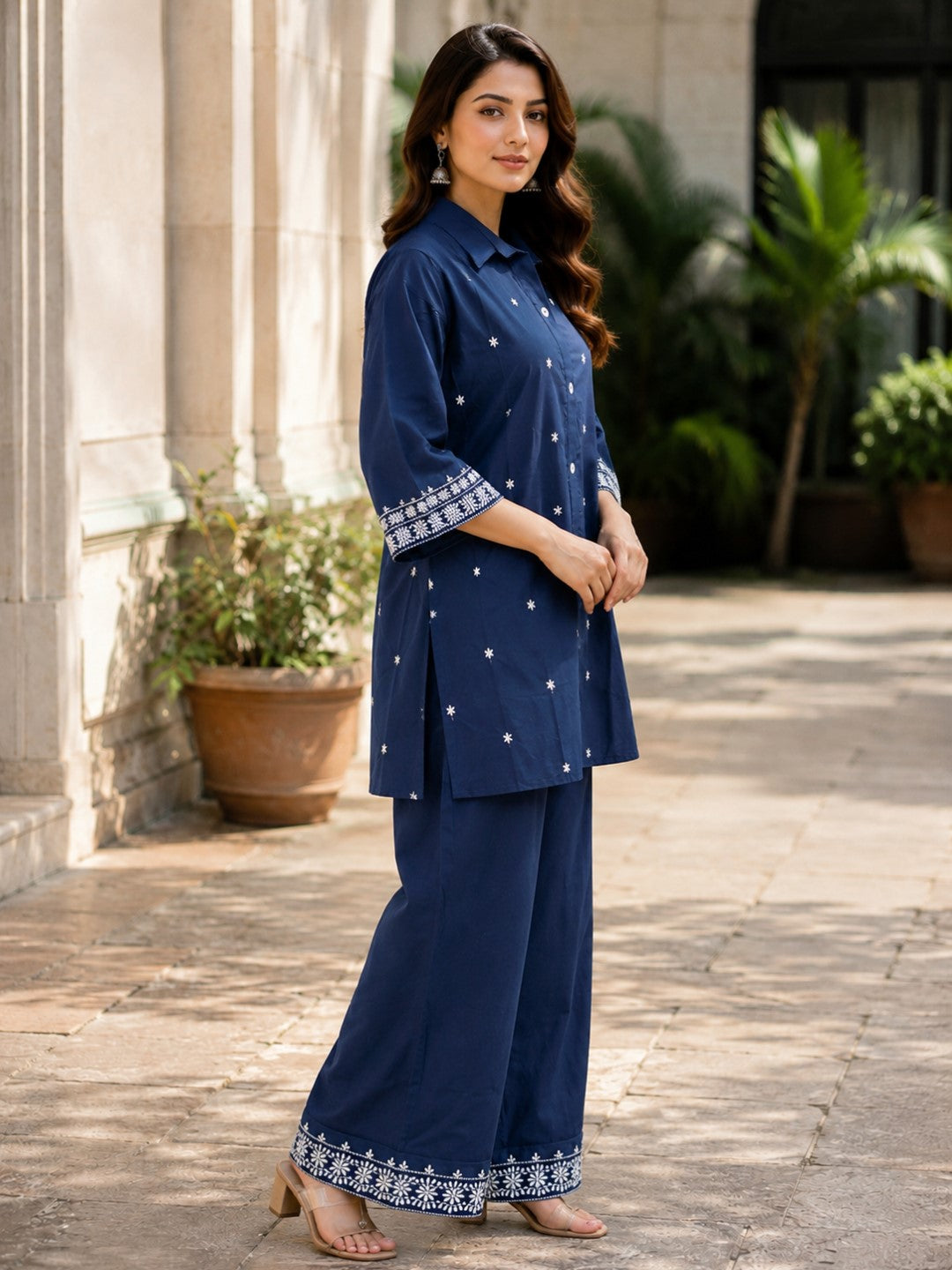 Embroidered Cotton Co-Ord Set with Drawstring Pants