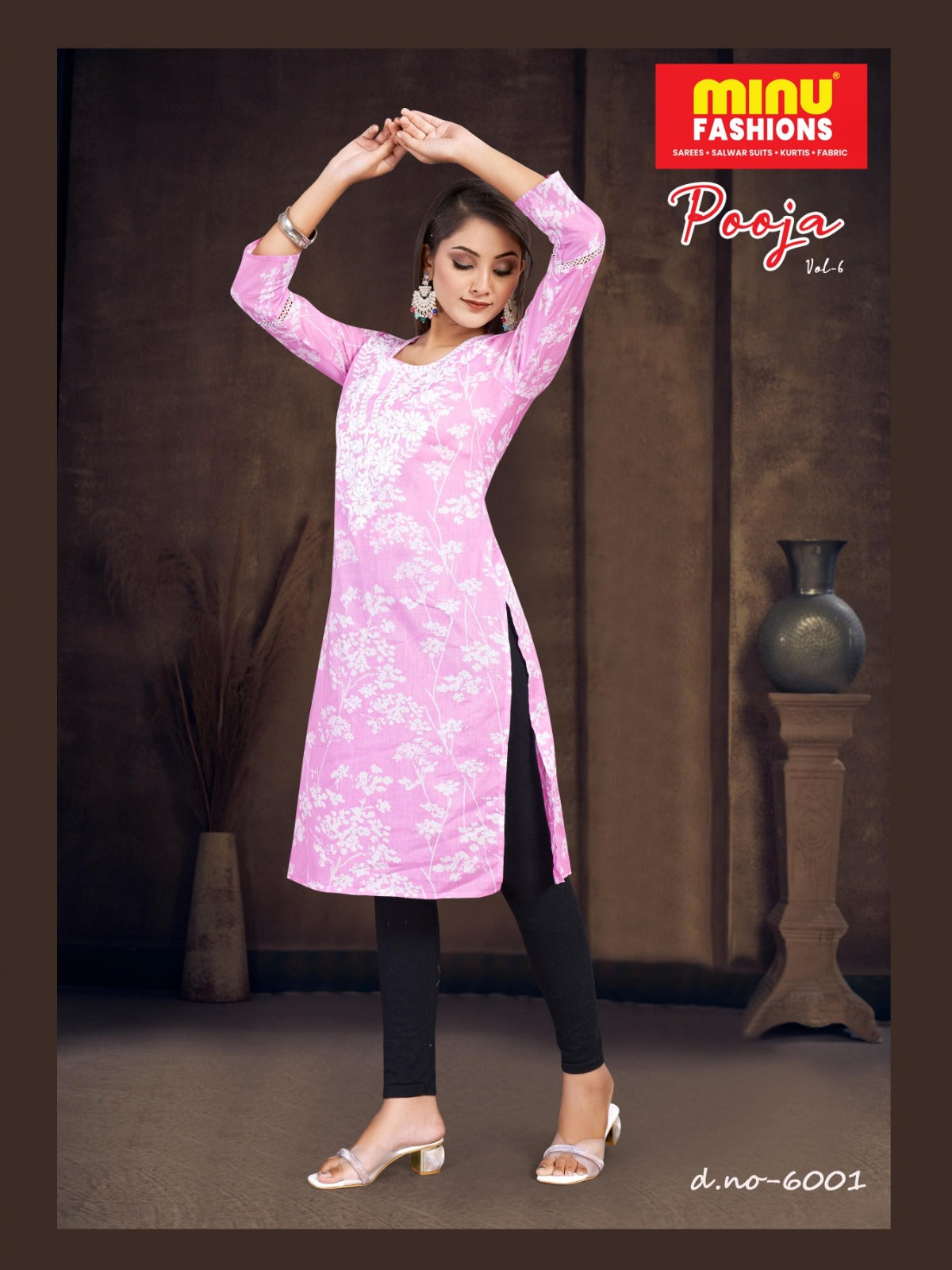 Pooja Cotton Printed Kurti Pink 6001