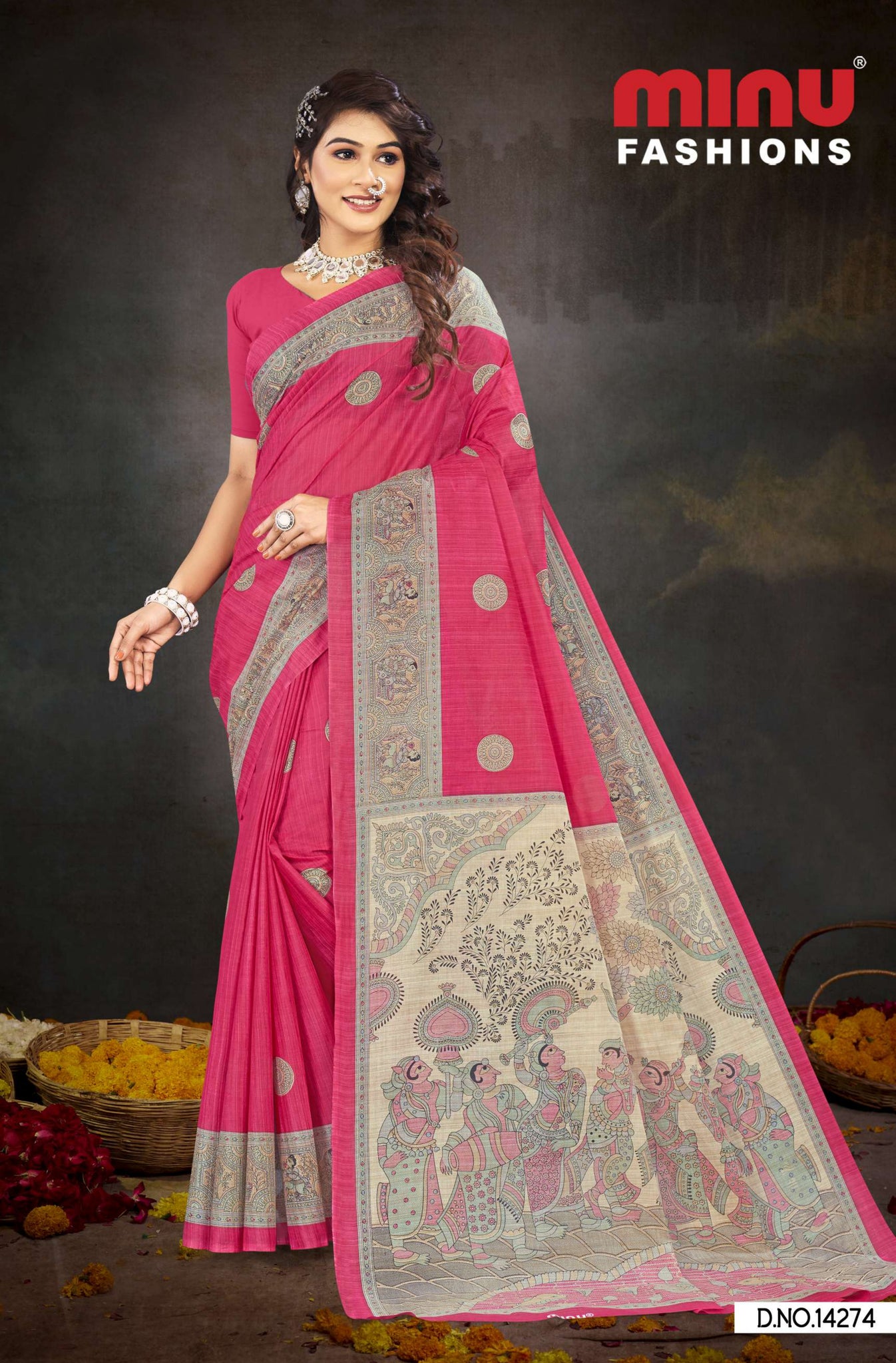 Premium Malai Cotton Madhubani Kantha Saree
