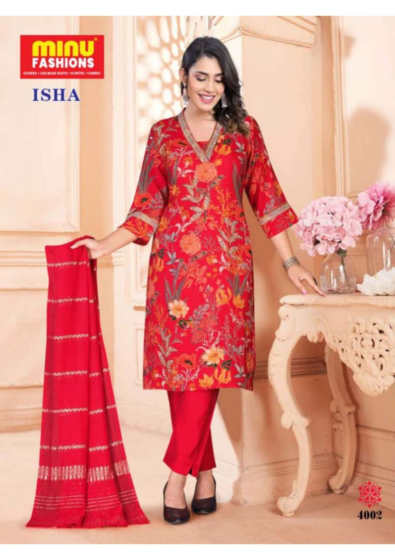 Premium Chanderi Gold Foil Print Embroidered Red Isha Kurti