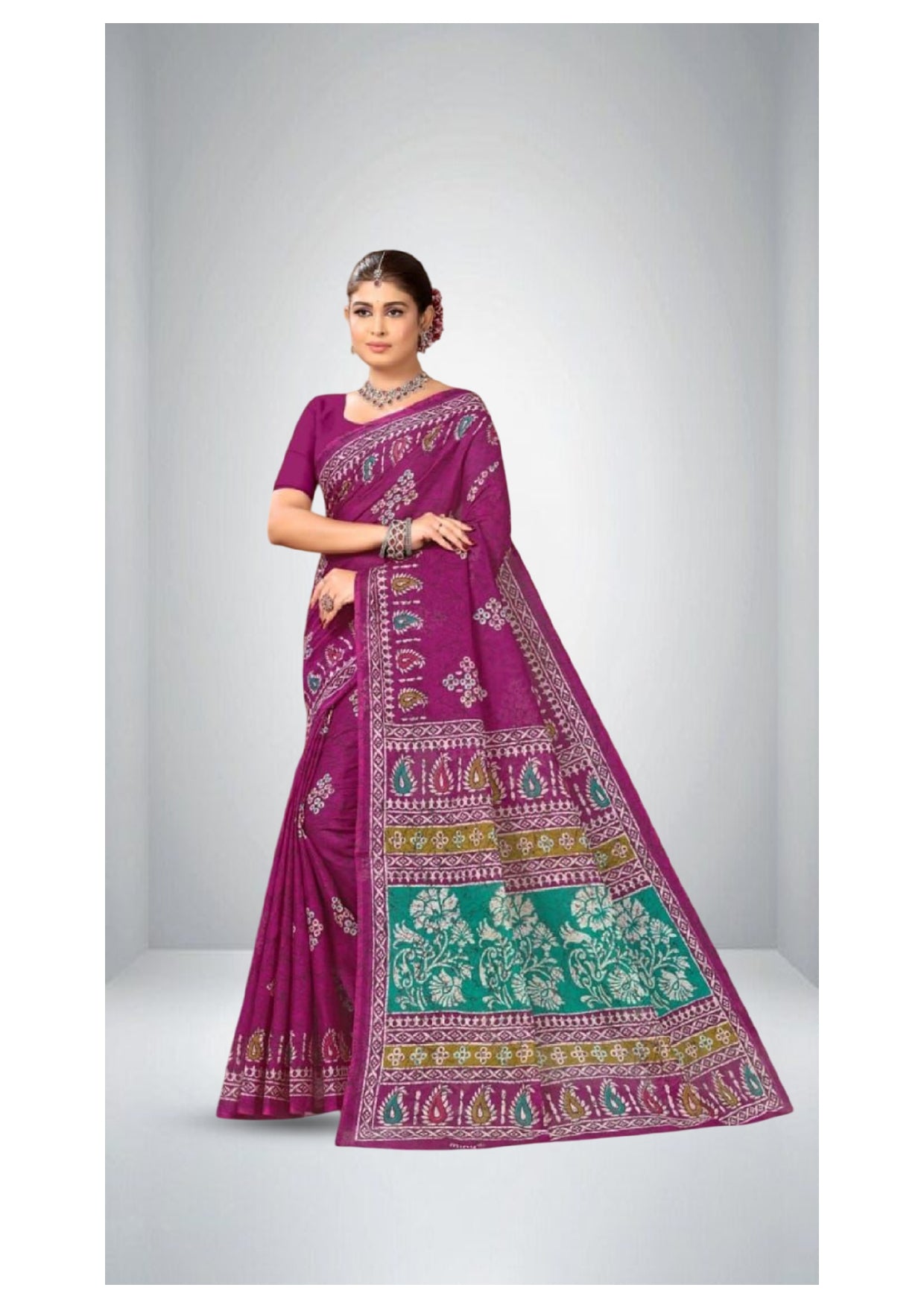 Premium Cotton Bengal Beauty Batik 1 Saree in Purple