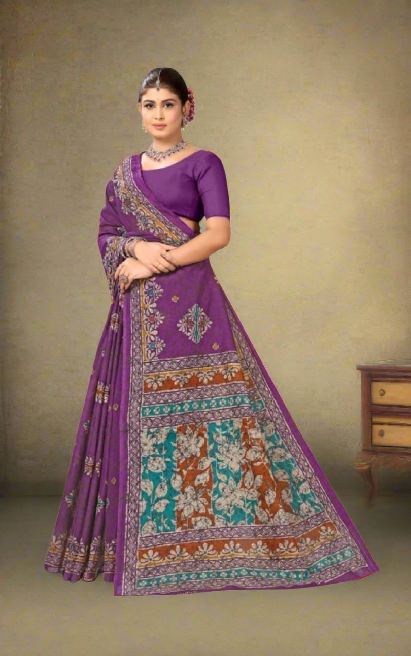 Premium Cotton Bengal Beauty Batik 1 Saree in Violet