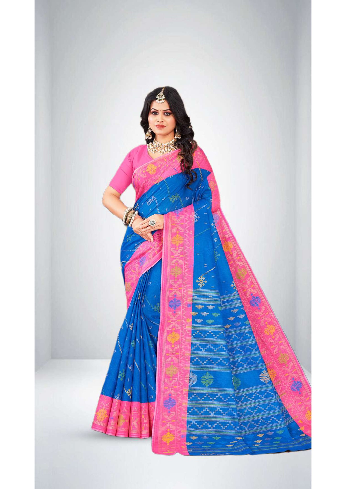 Premium Cotton Binodini Saree in Blue