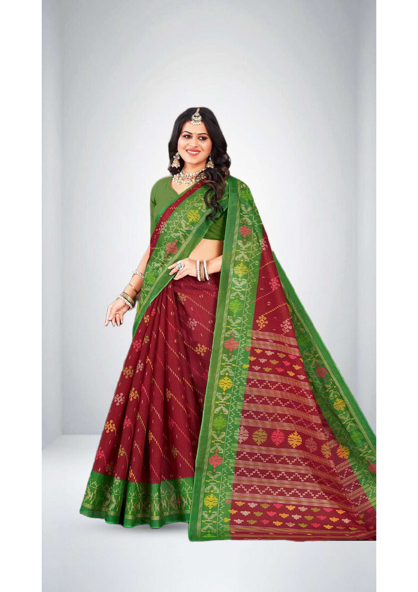 Premium Cotton Binodini Saree in Maroon