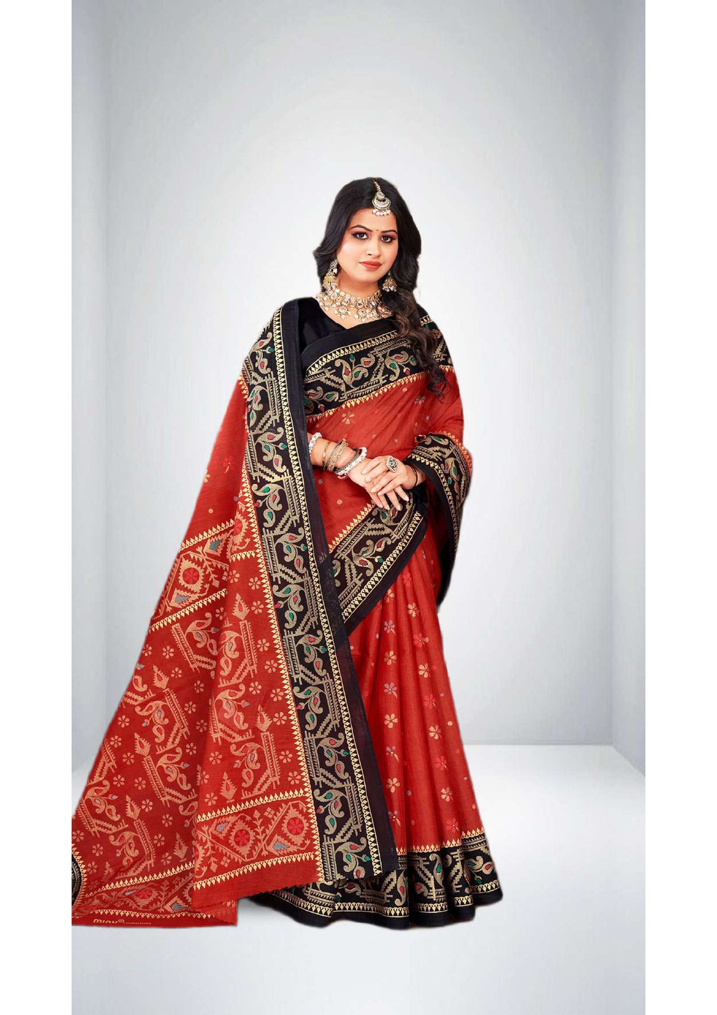 Premium Cotton Binodini Saree in Red