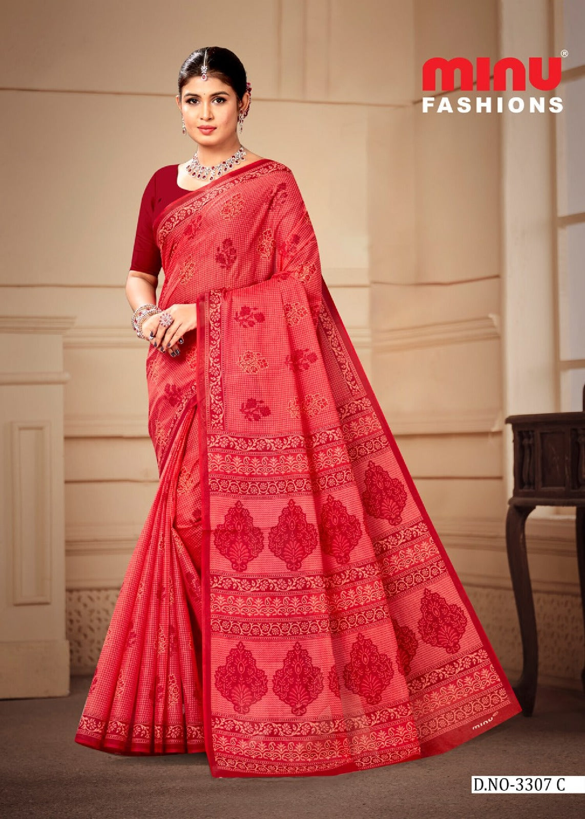 Premium Cotton First Look Saree in Red
