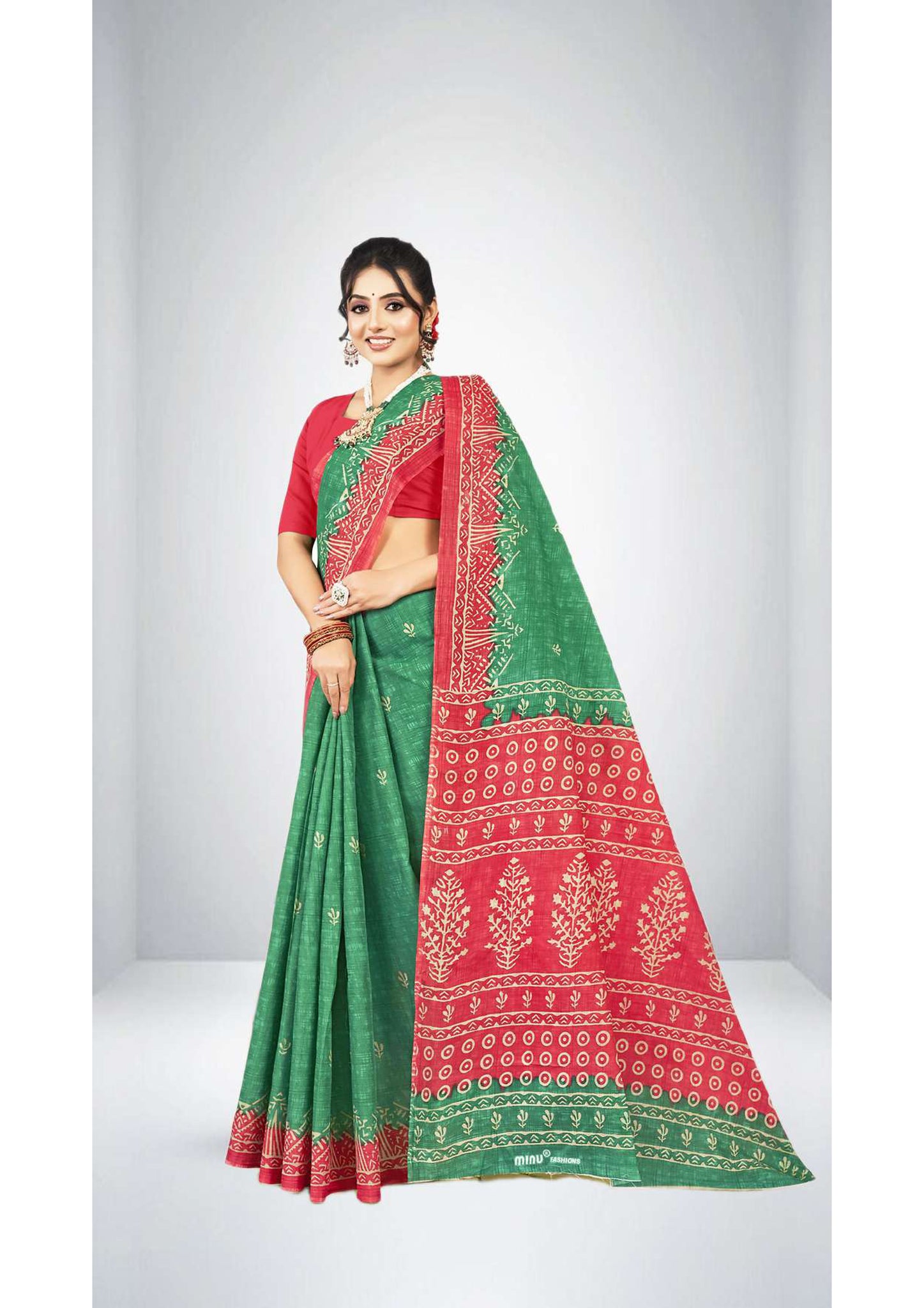 Premium Cotton Prativa Batik Saree in Green