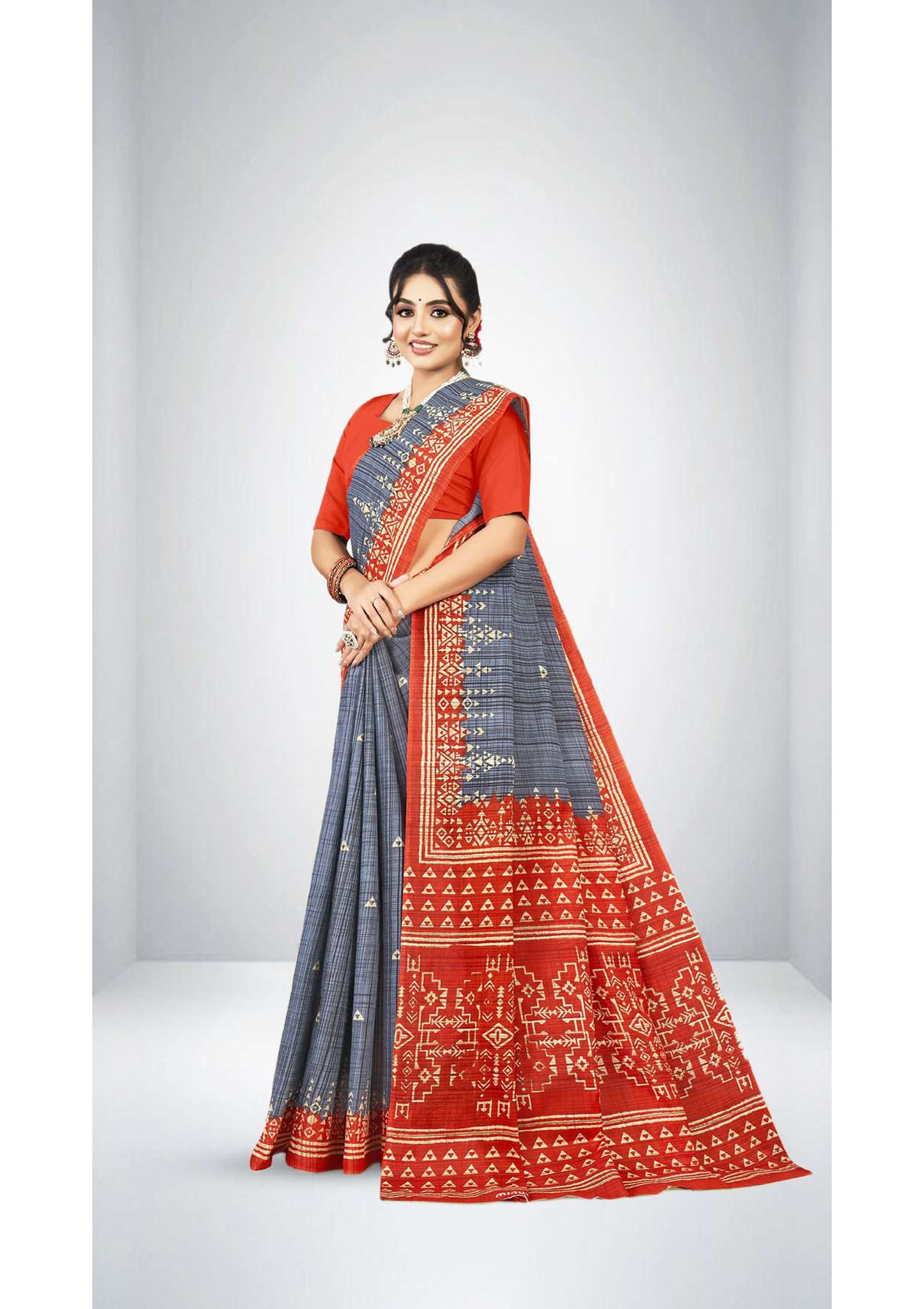Premium Cotton Prativa Batik Saree in Grey