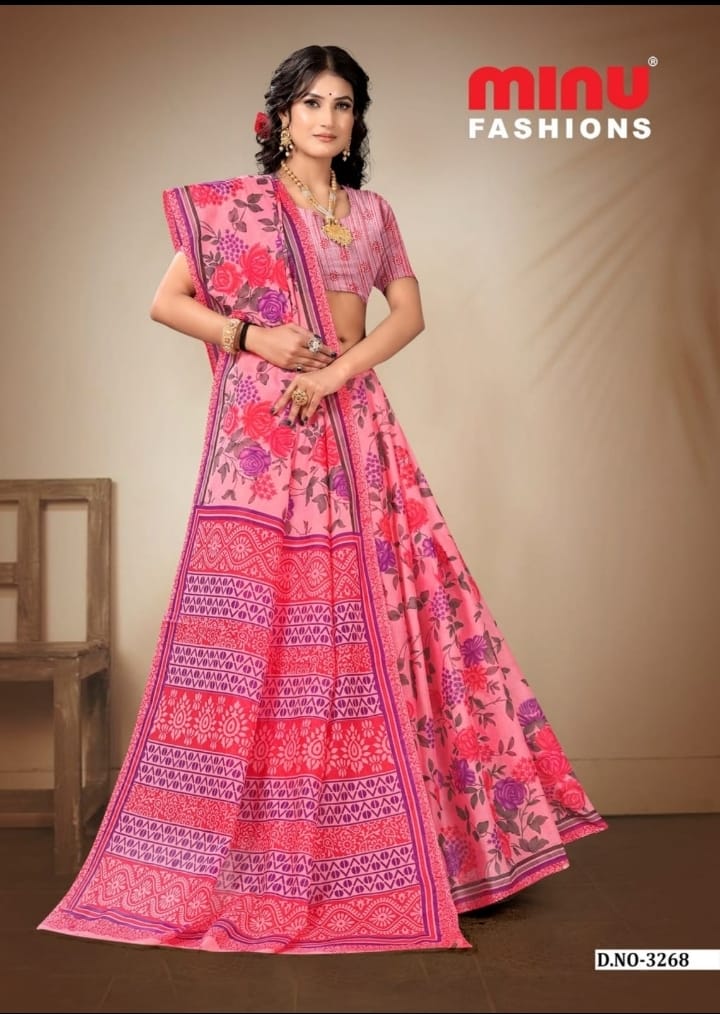 Premium Cotton Printed Jasmine Saree in Pink