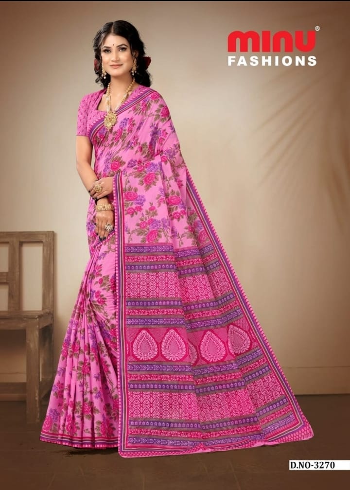 Premium Cotton Printed Jasmine Saree in Pink Purple