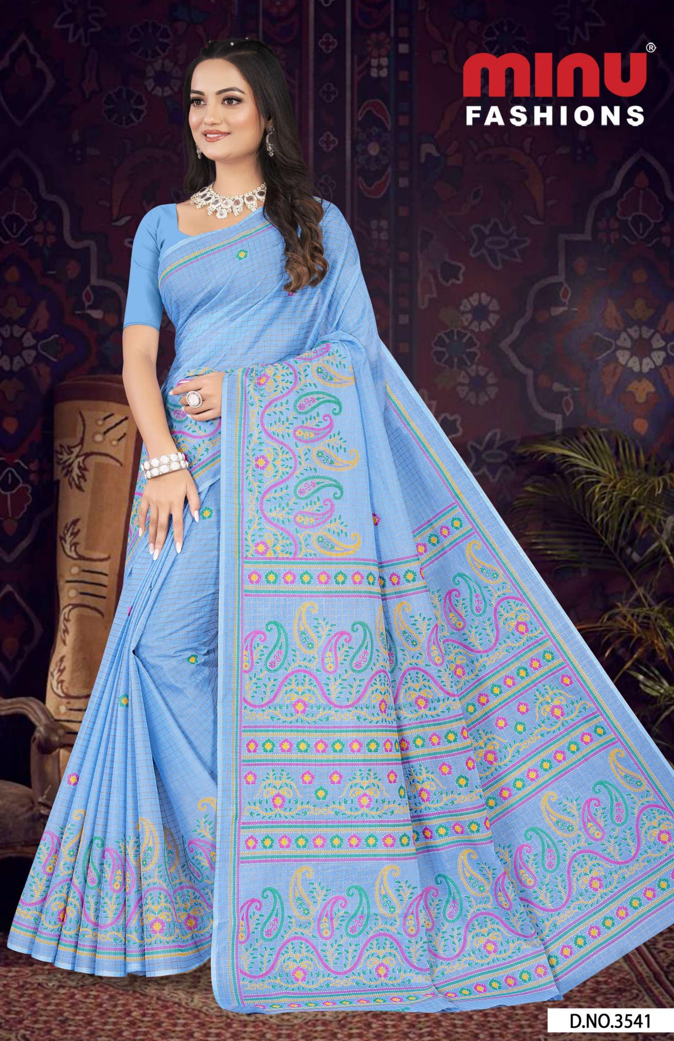 Premium Cotton Printed Mabesha Saree in Blue