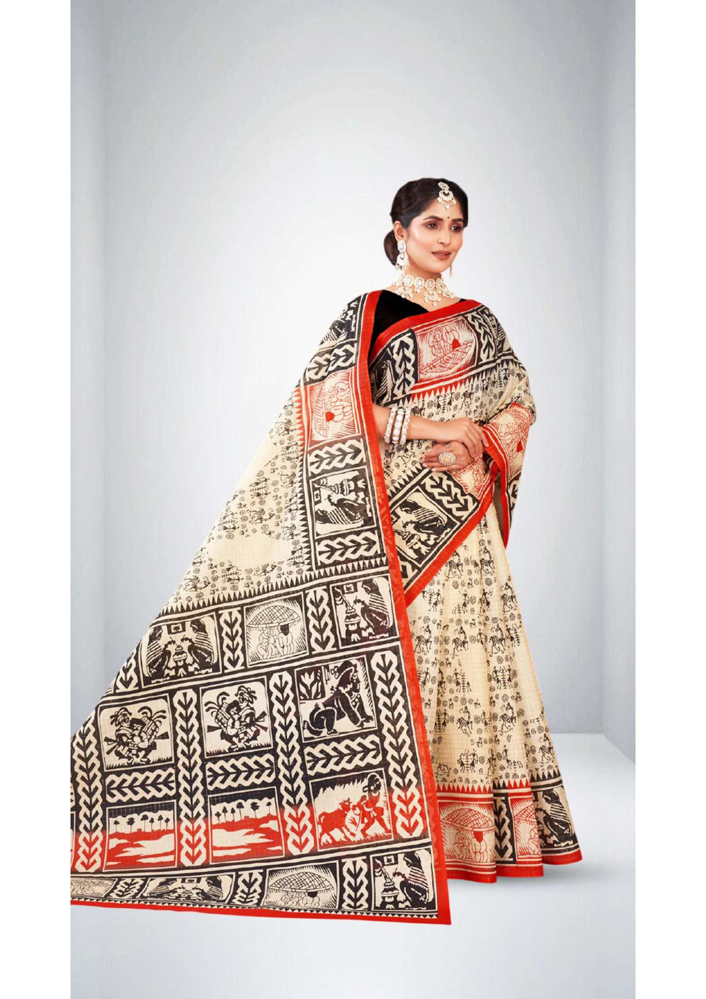 Premium Cotton Printed Saree in Black