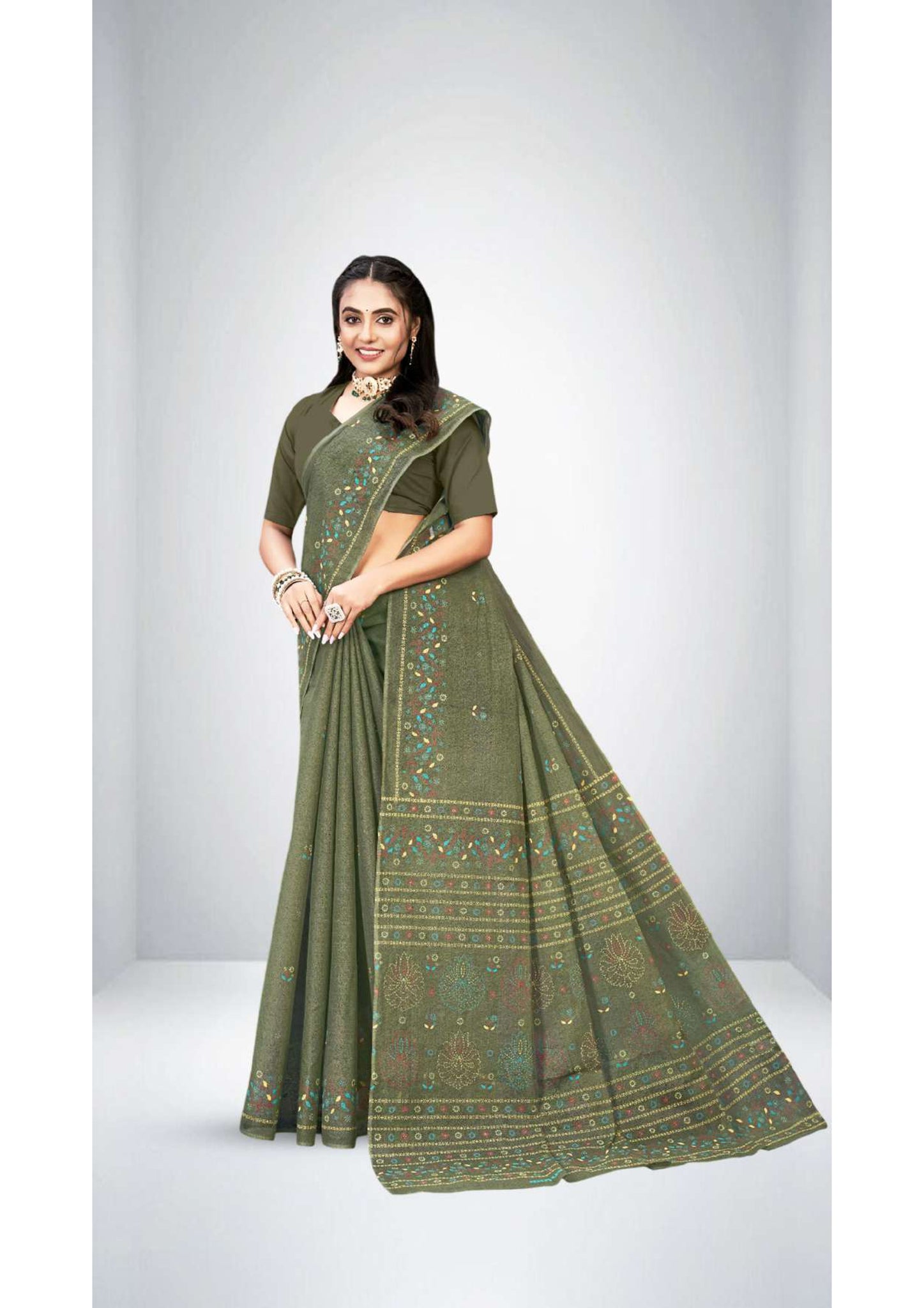 Premium Cotton Public Demand Saree in Deep Green