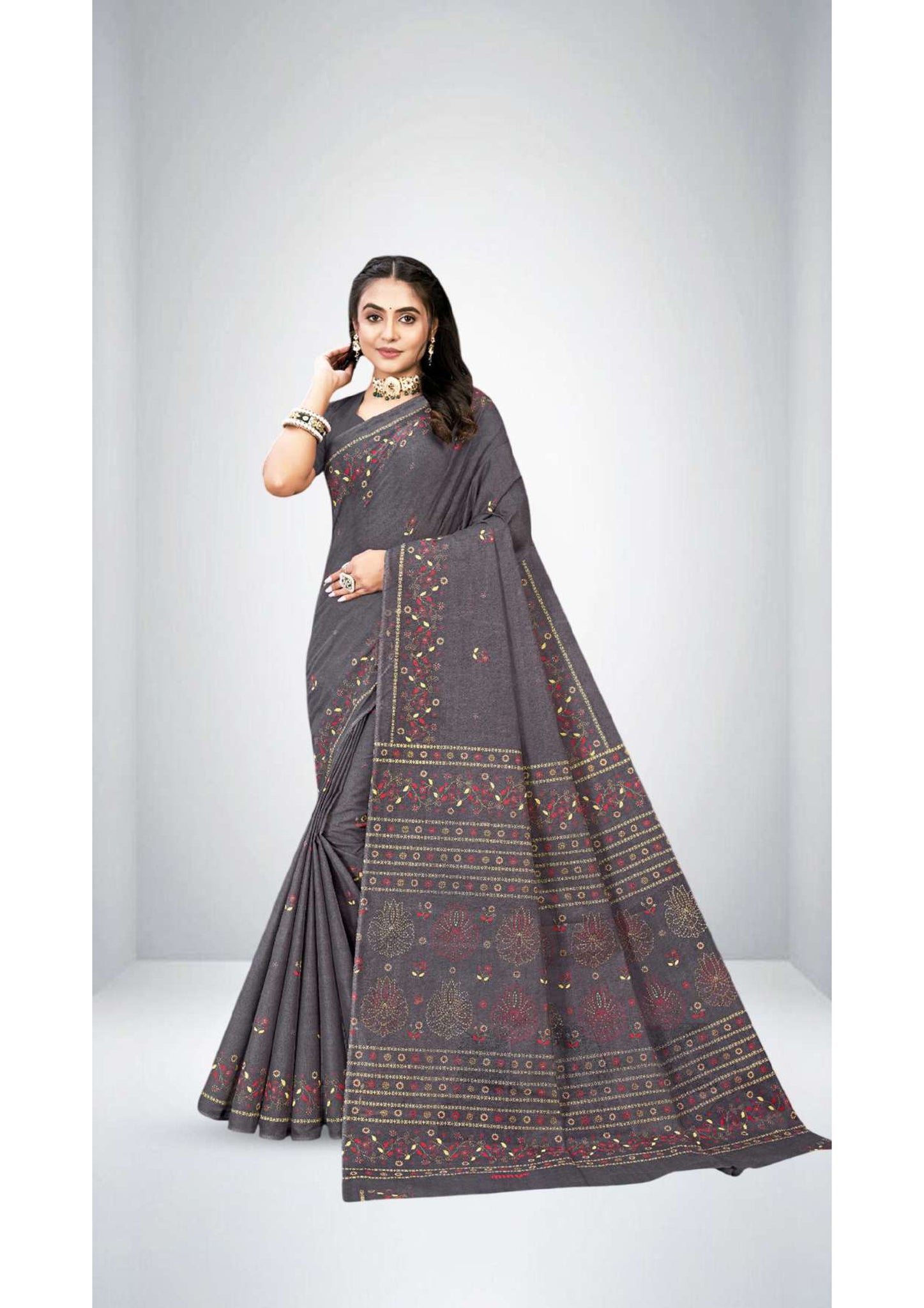 Premium Cotton Public Demand Saree in Grey