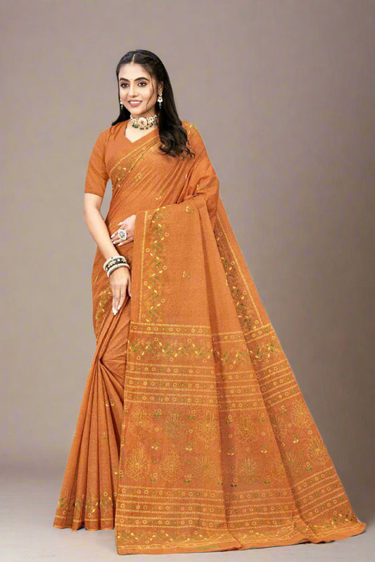 Premium Cotton Public Demand Saree in Orange