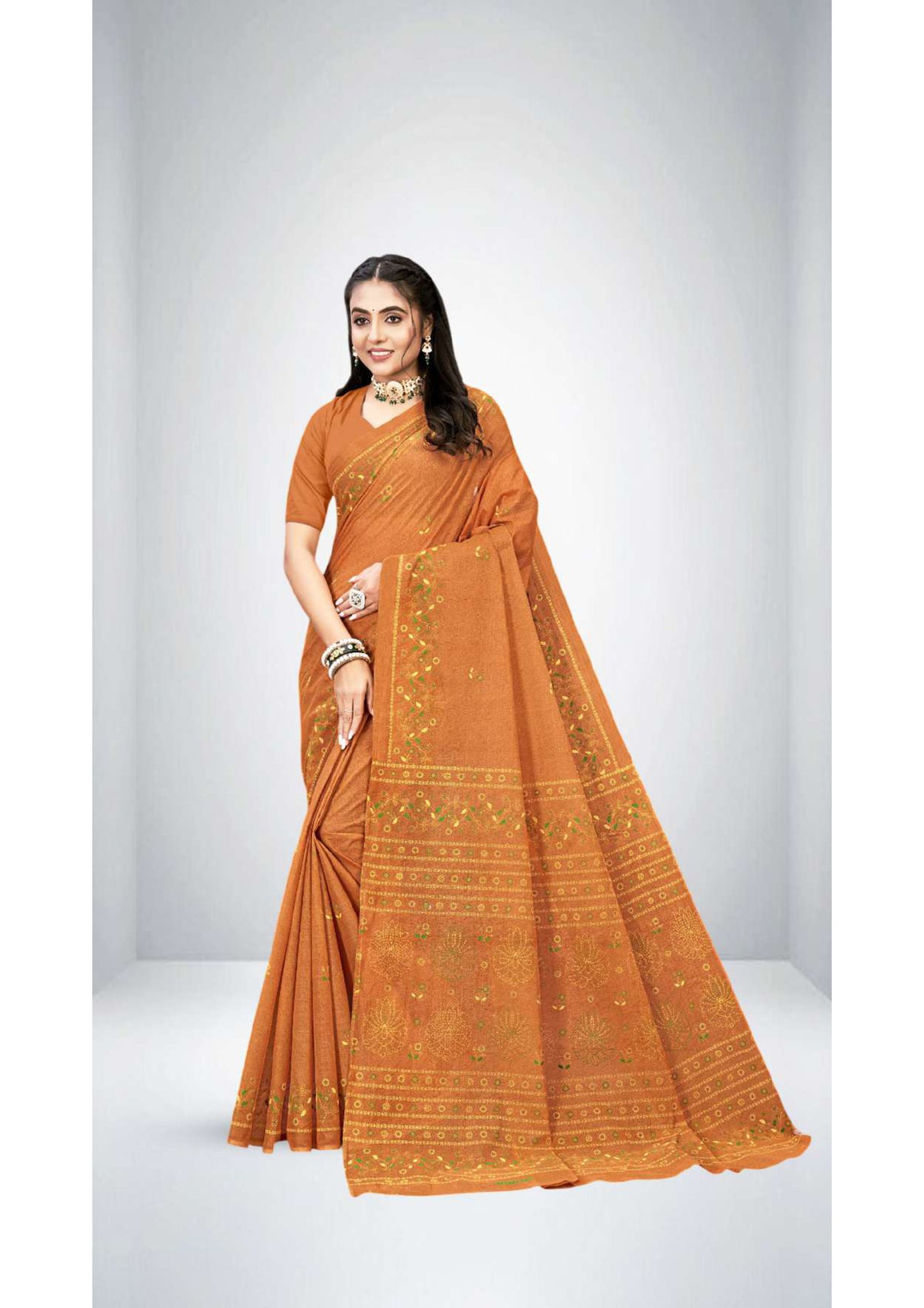 Premium Cotton Public Demand Saree in Orange