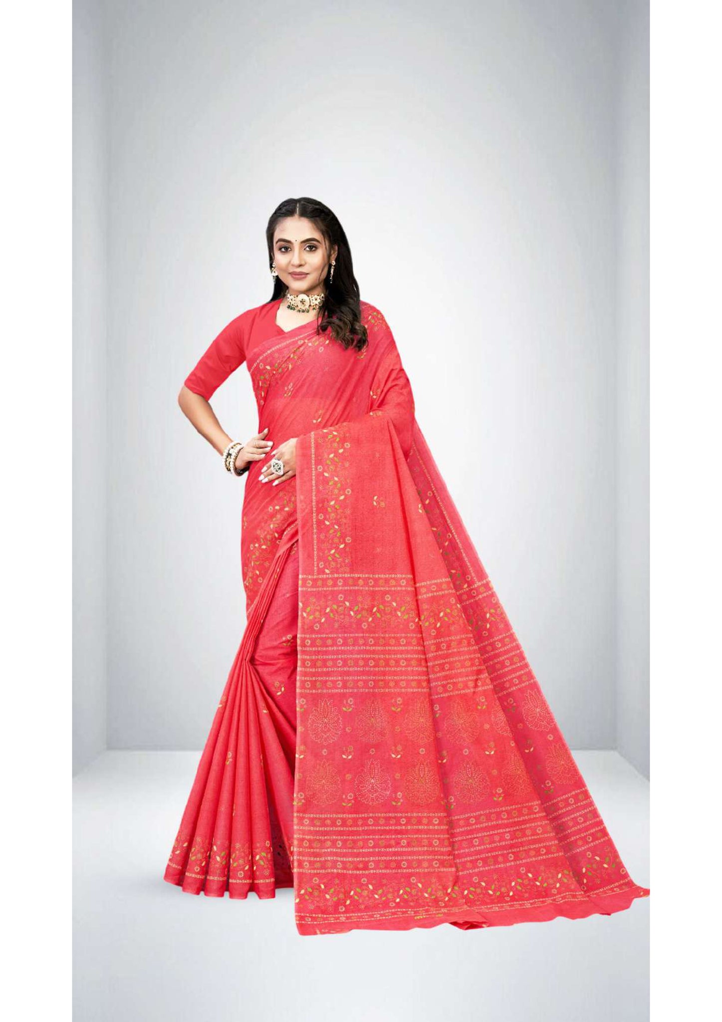 Premium Cotton Public Demand Saree in Red