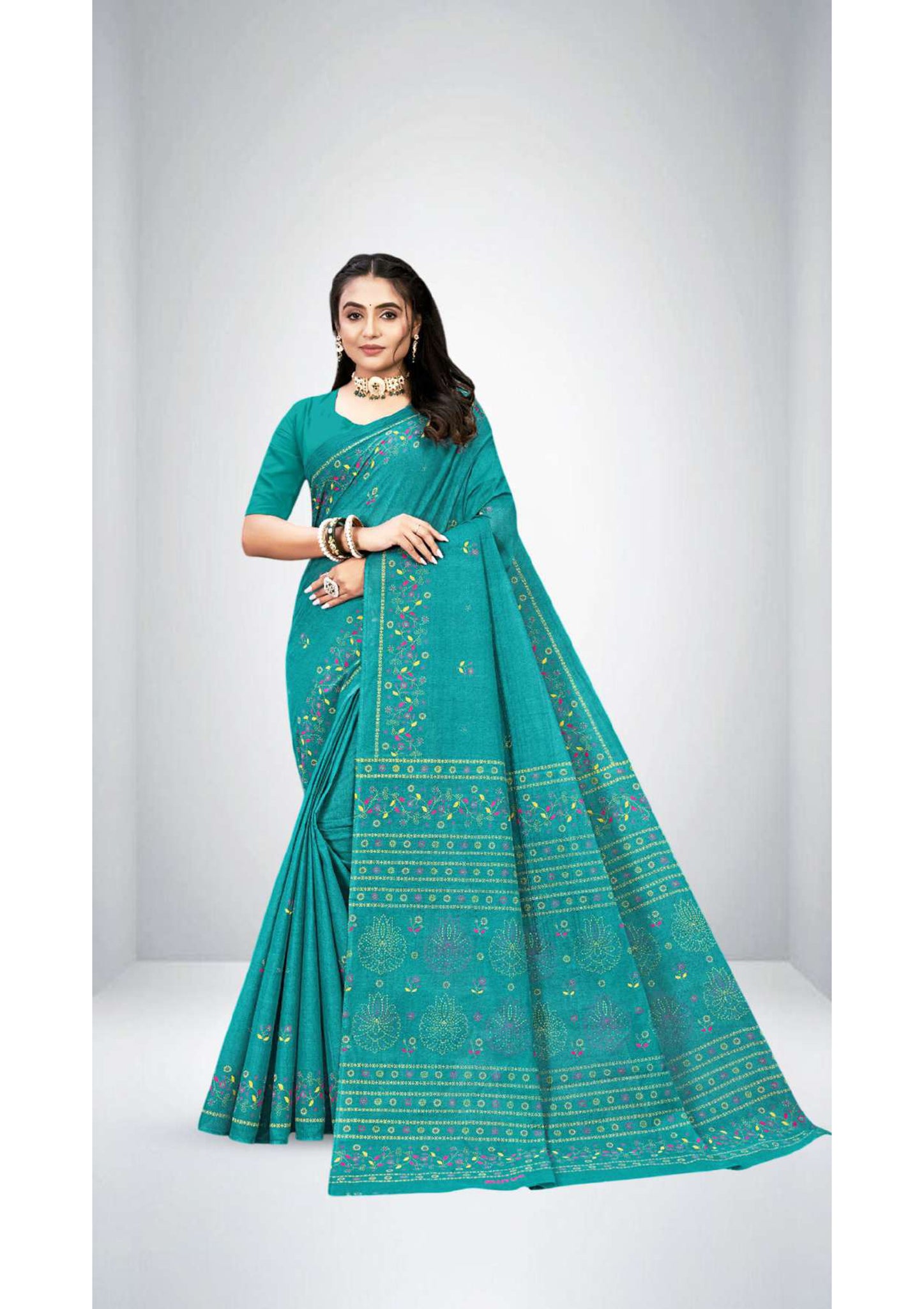 Premium Cotton Public Demand Saree in Teal