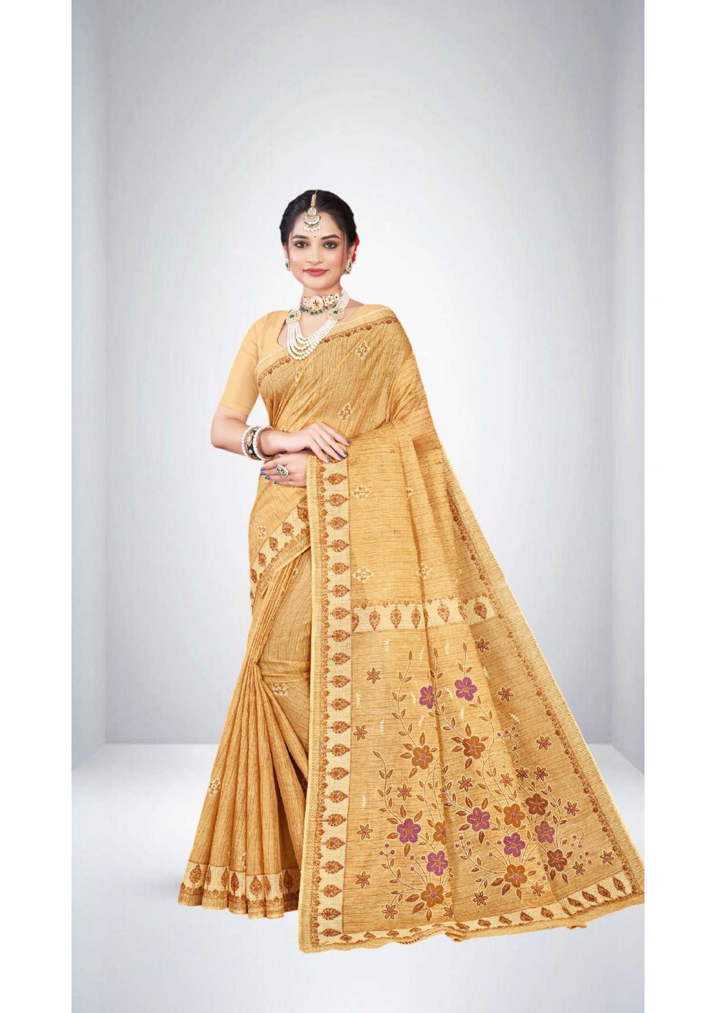 Premium Cotton Rittika Saree in Beige 1 