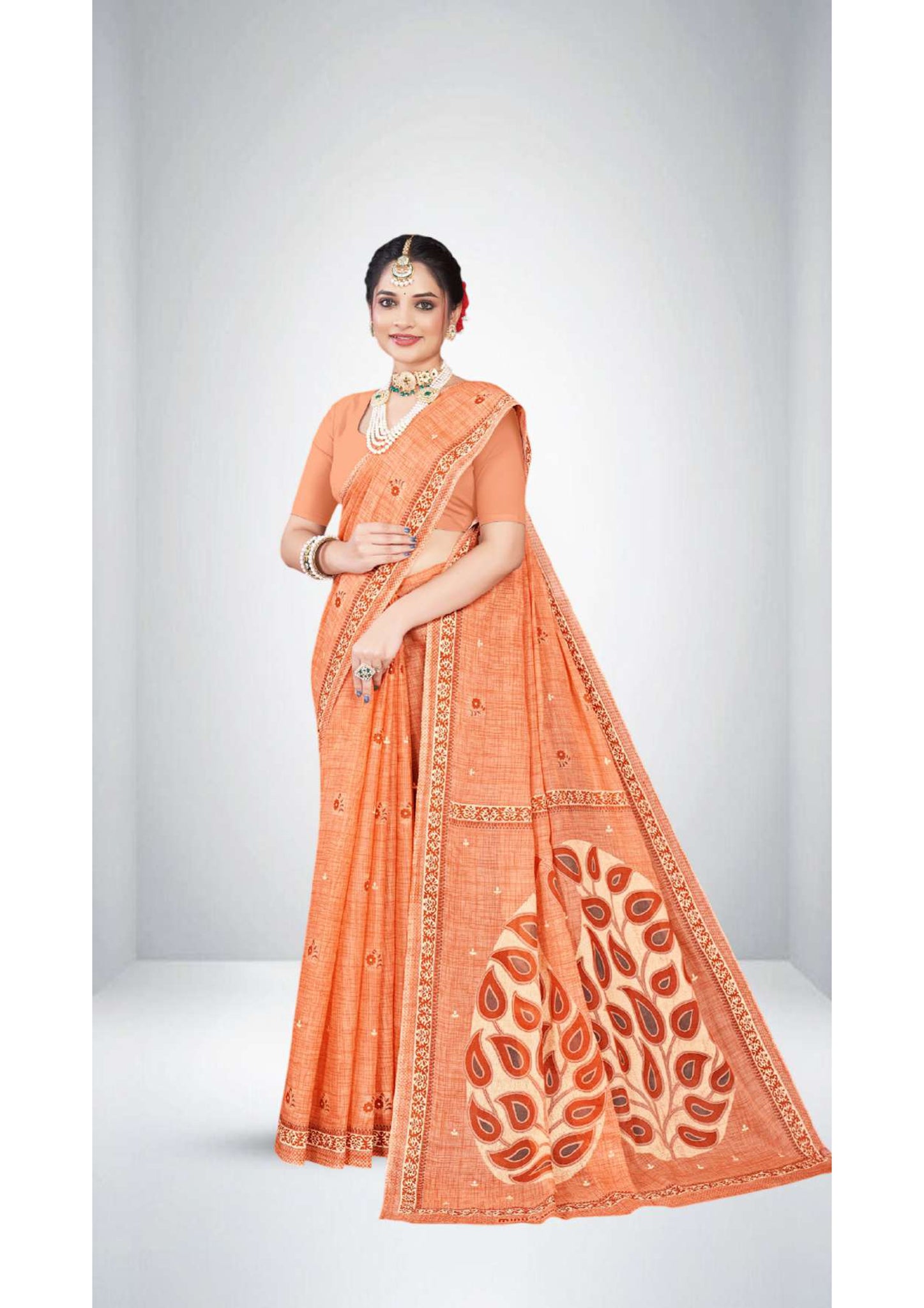 Premium Cotton Rittika Saree in Beige