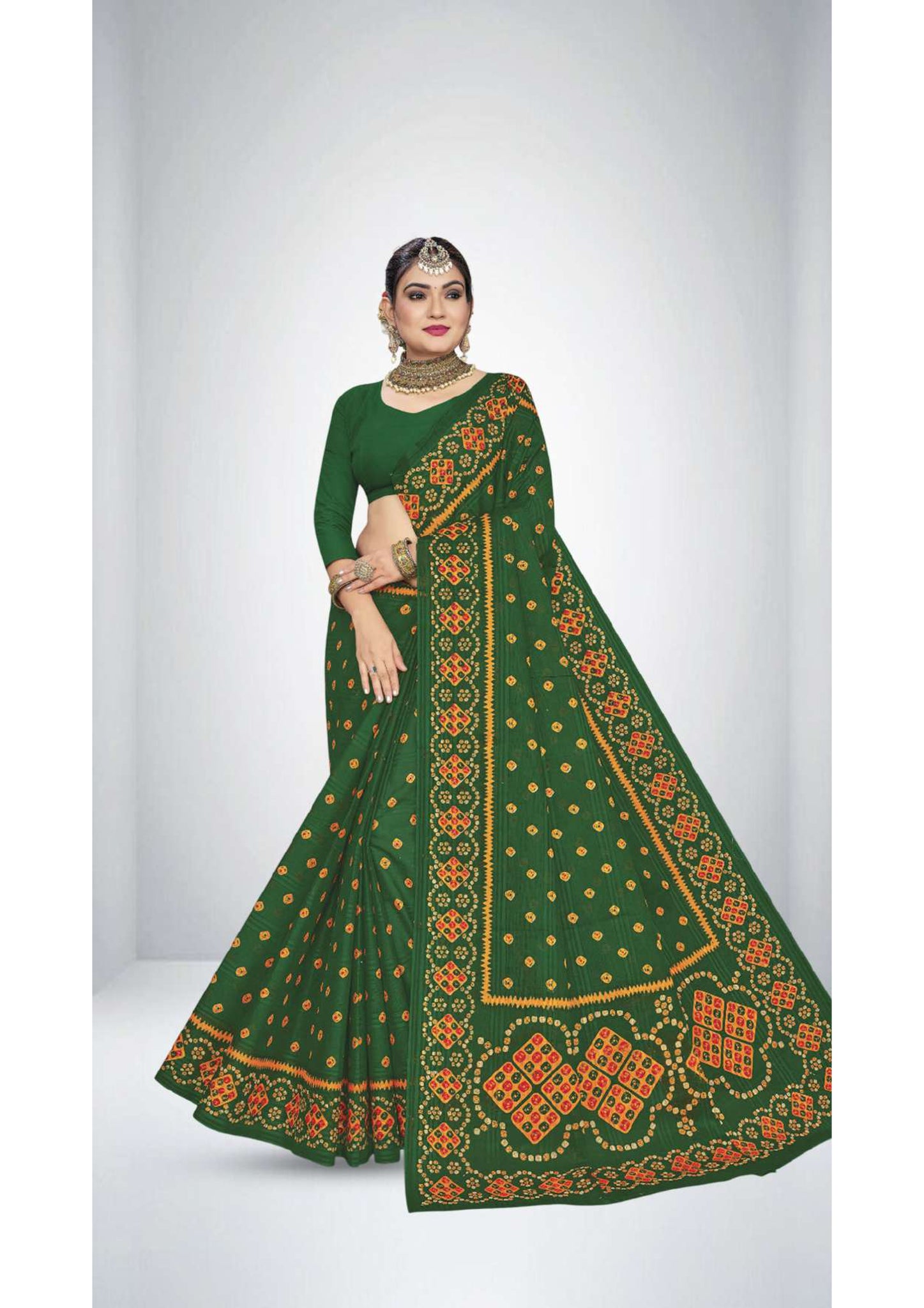 Premium Cotton Saree Green Vally Saree in Green