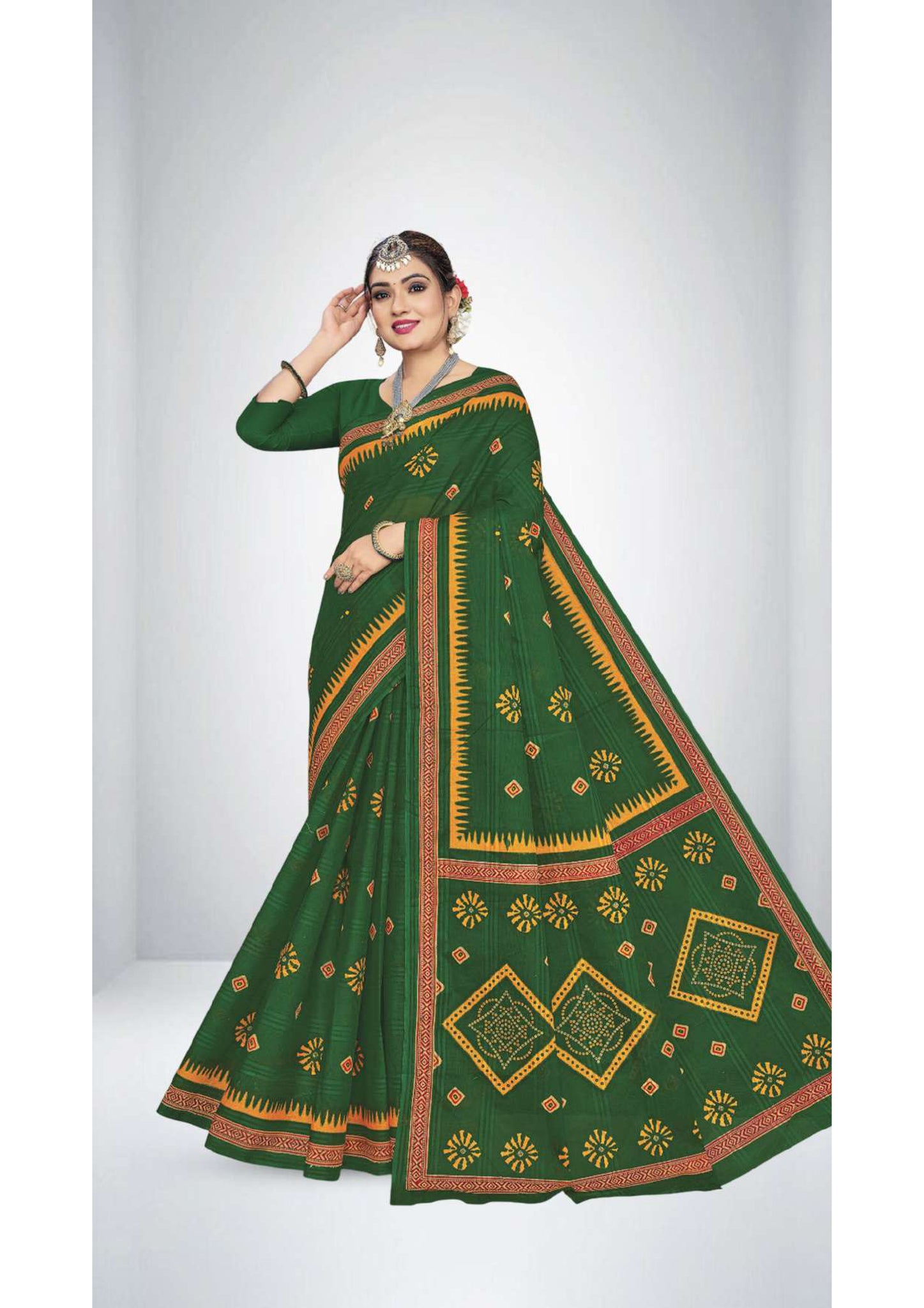 Premium Cotton Saree Green Vally Saree in Green 8