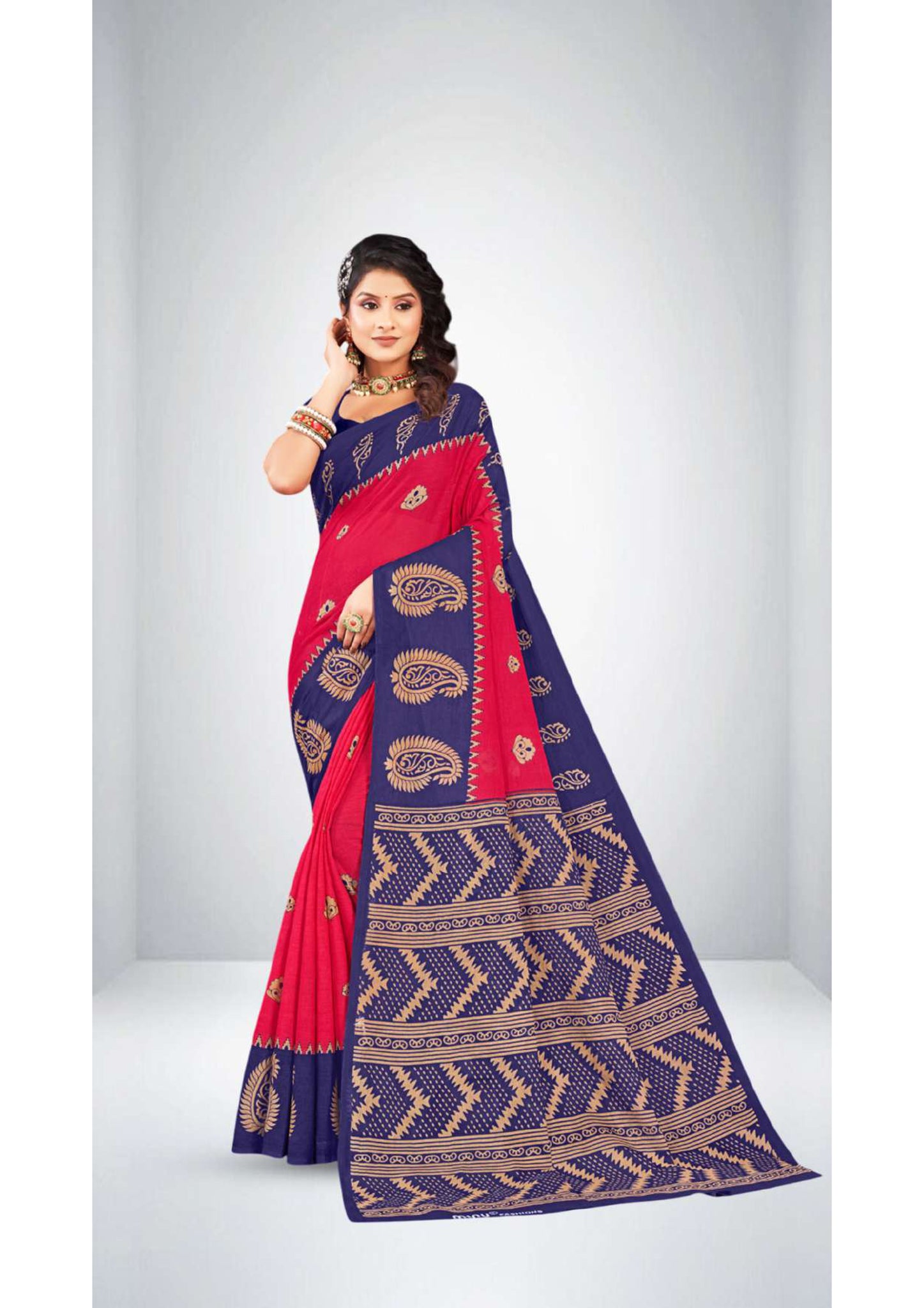 Premium Cotton Saree Kismish Saree in Deep Pink