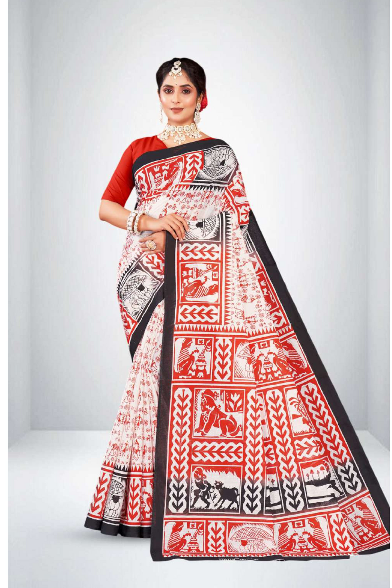 Srimoyee Cotton Printed Saree White