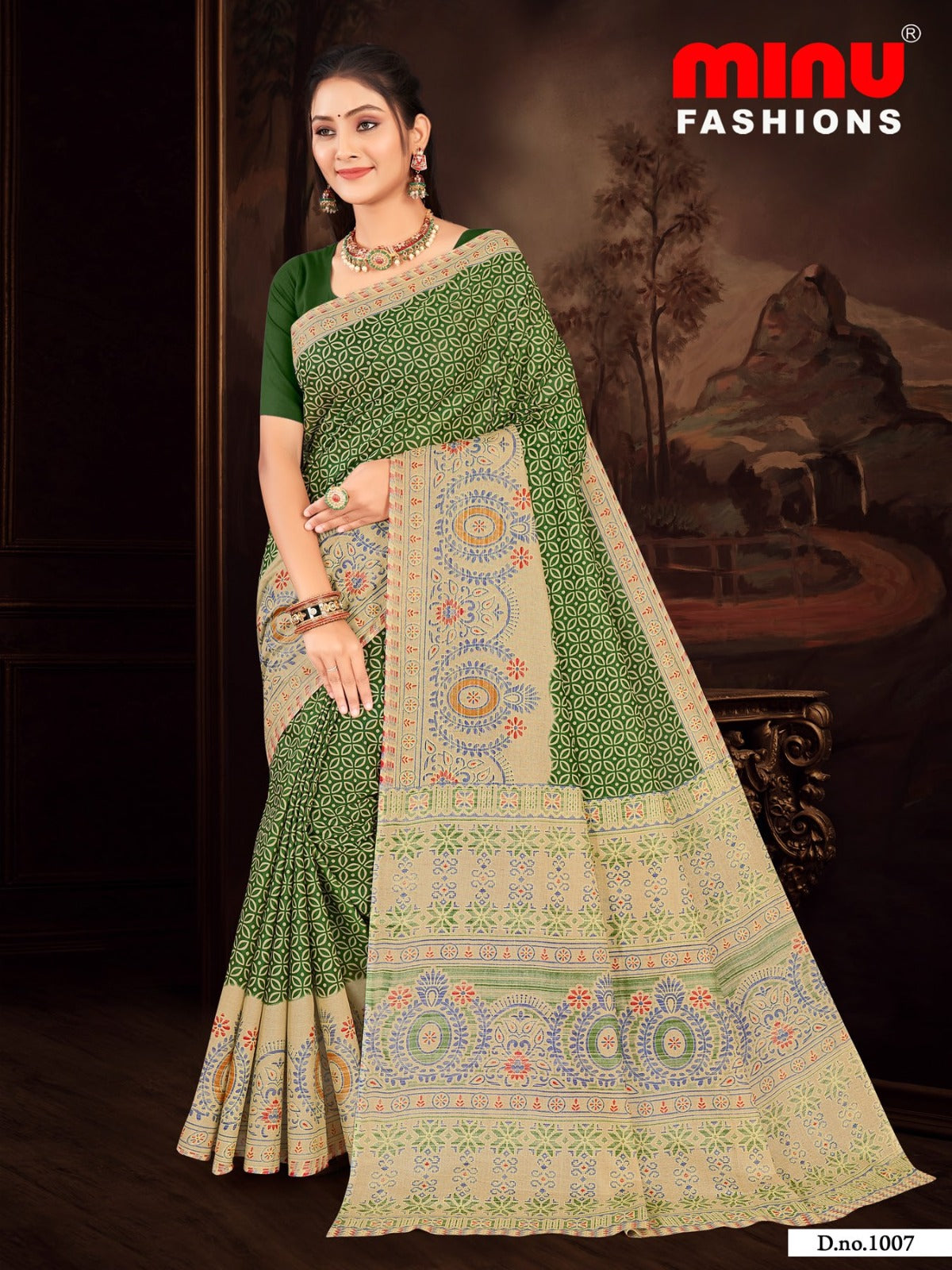 Premium Cotton Unicorn Saree in Green