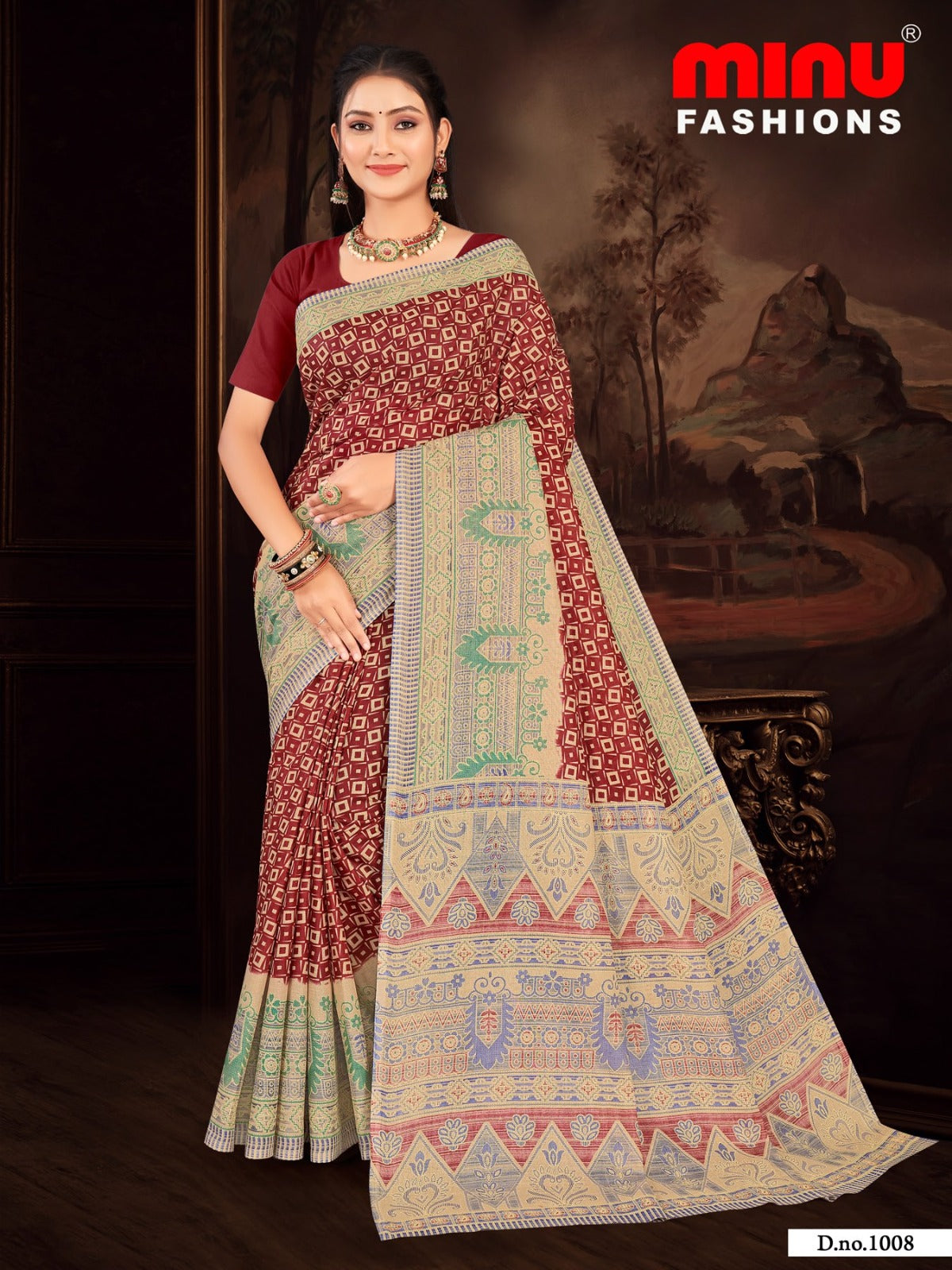 Premium Cotton Unicorn Saree in Maroon