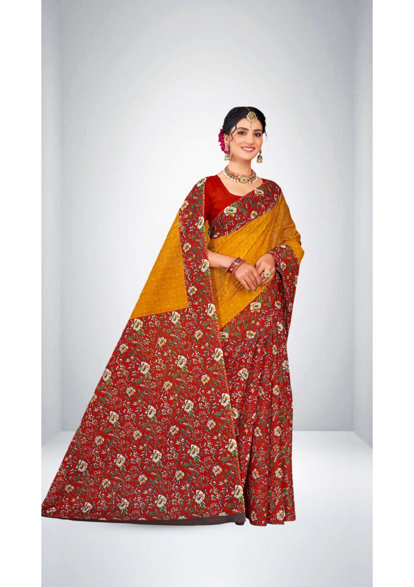 Premium Cotton Urvashi Saree in Deep Orange