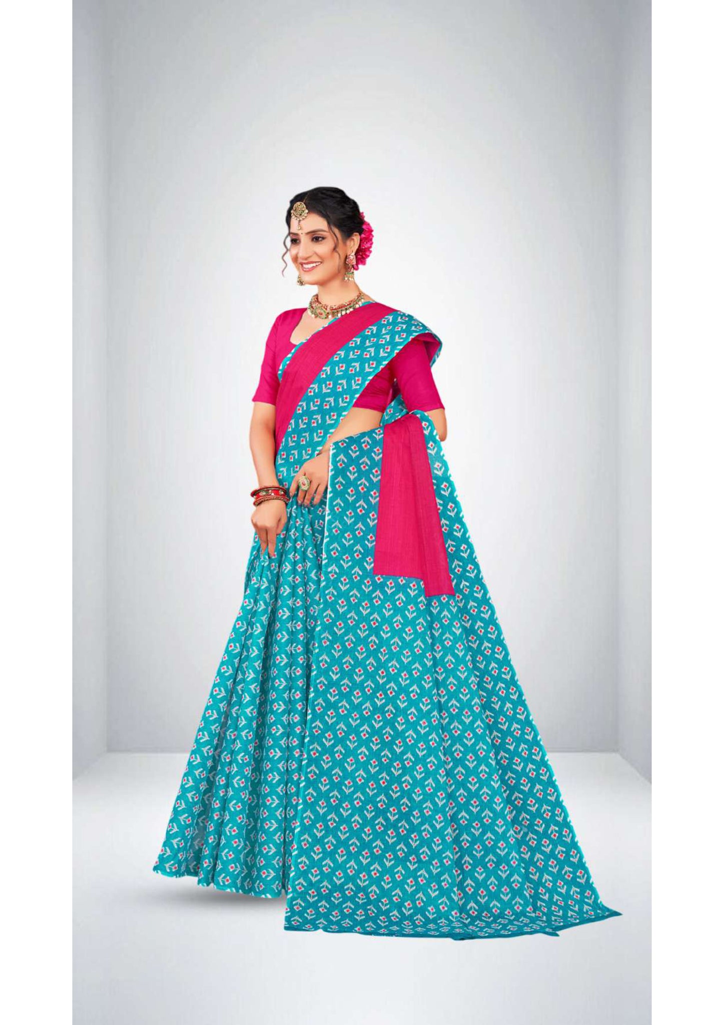 Premium Cotton Urvashi Saree in Deep Pink