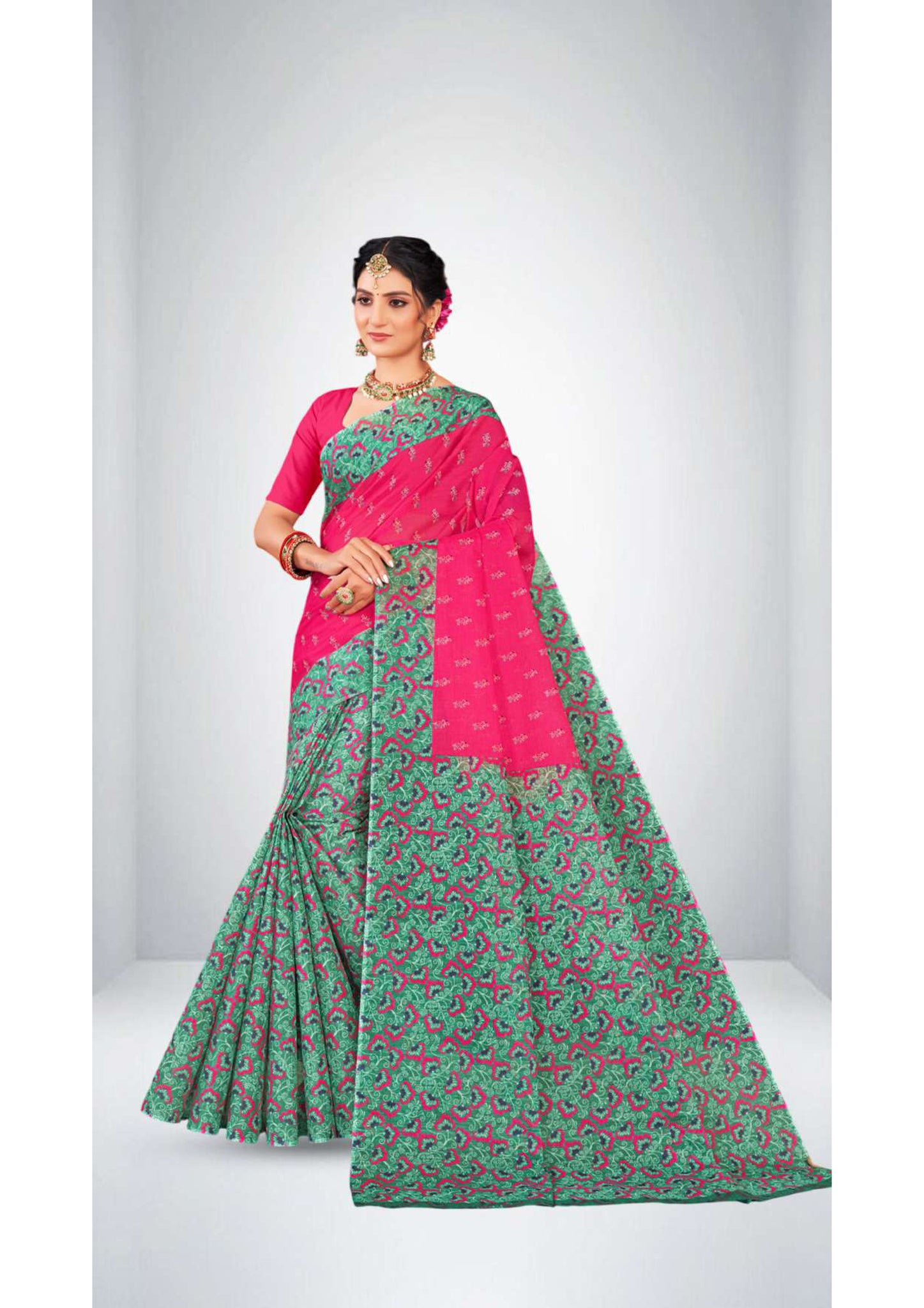 Premium Cotton Urvashi Saree in Pink
