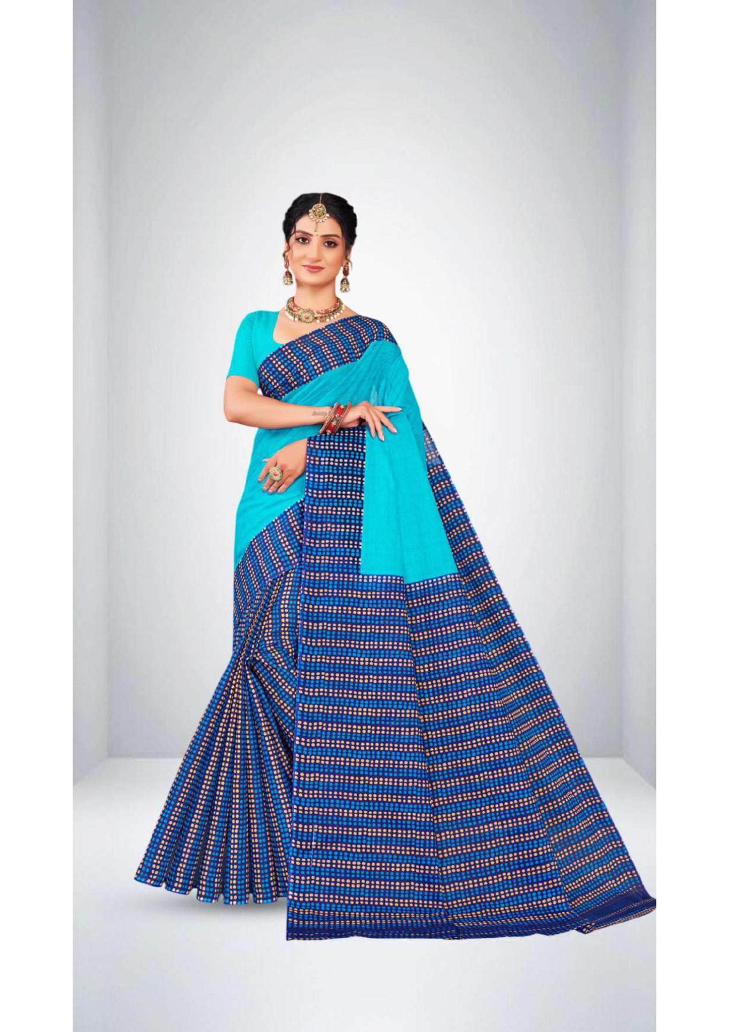 Premium Cotton Urvashi Saree in Sky Blue