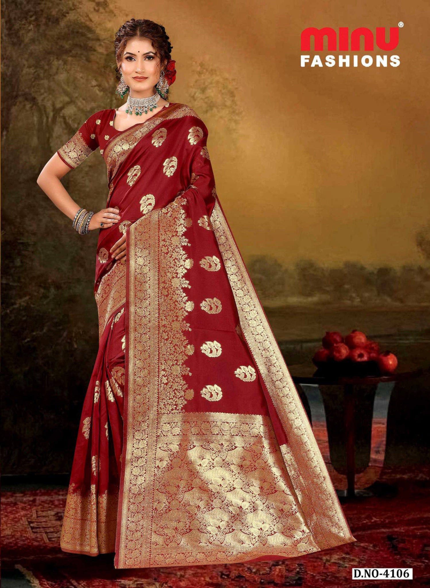 Premium Litchi Silk Designer with Blouse Piece RASHMALAI Saree in Maroon 1