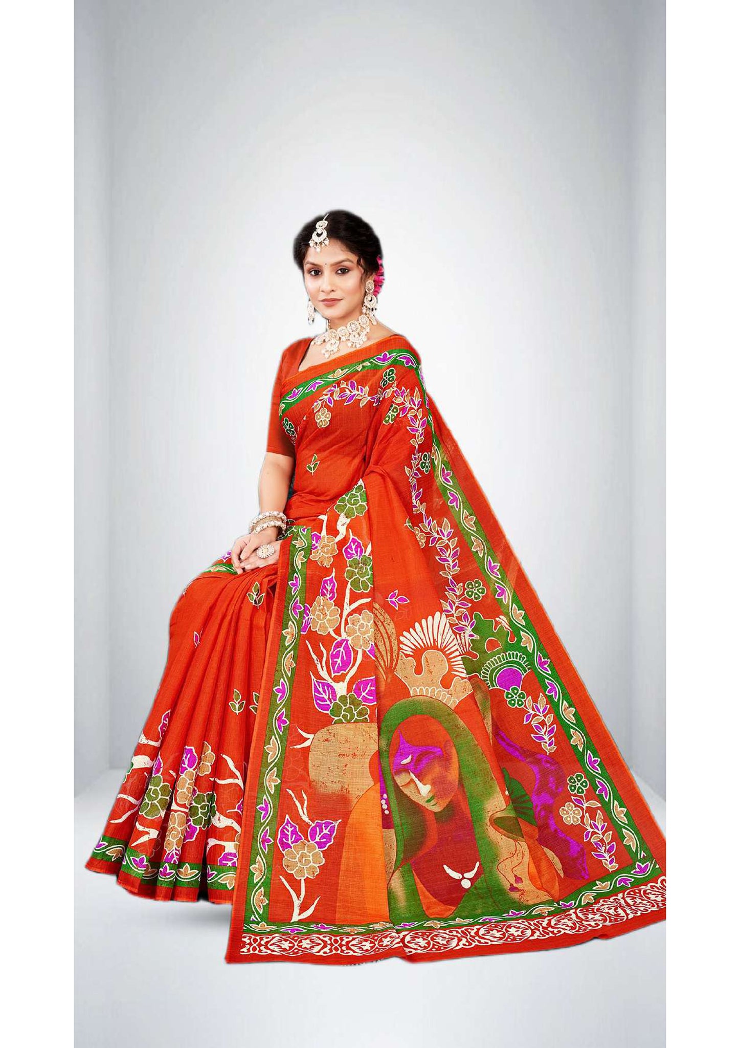 Premium Malai Cotton Chitralekha Saree in Light Red