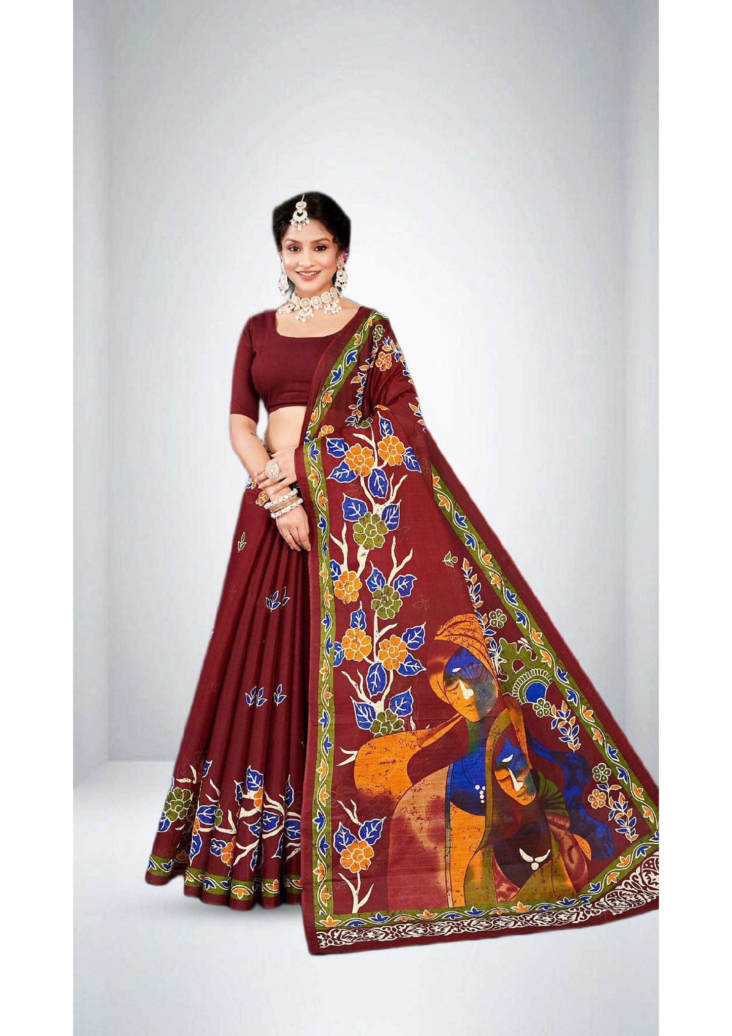 Premium Malai Cotton Chitralekha Saree in Maroon