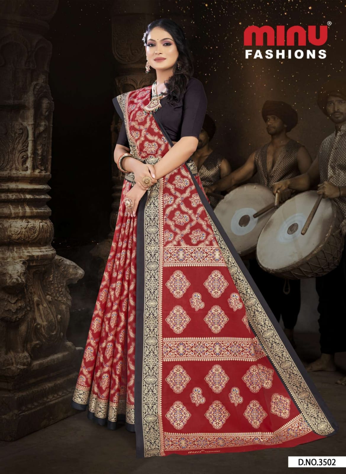 Premium Malai Cotton Gold Printed Maroon Tanushka Saree