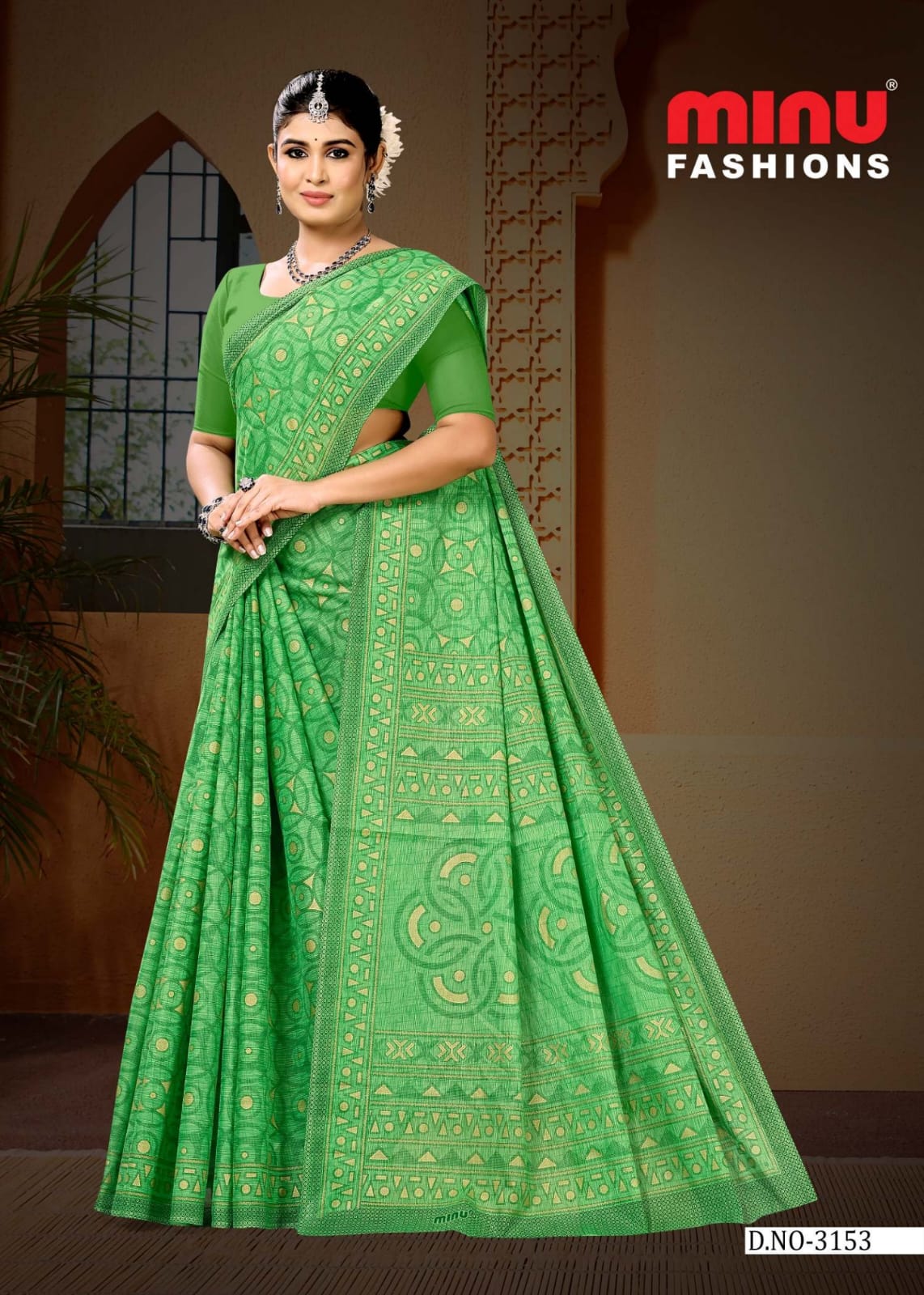 Daisy 2 Cotton Printed Saree Green 3153