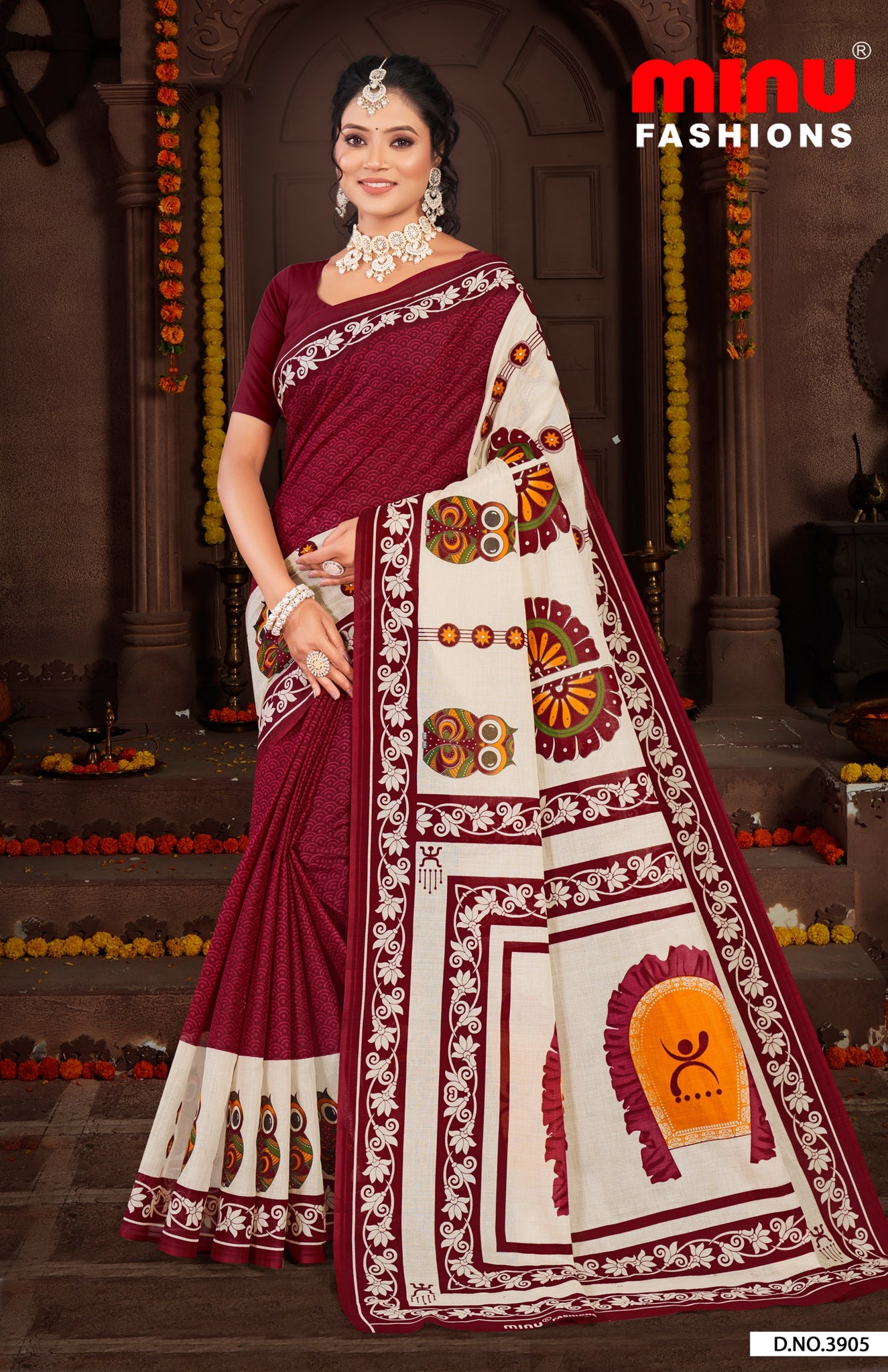Premium Malai Cotton Maroon 1 Baishakhi 3 Saree