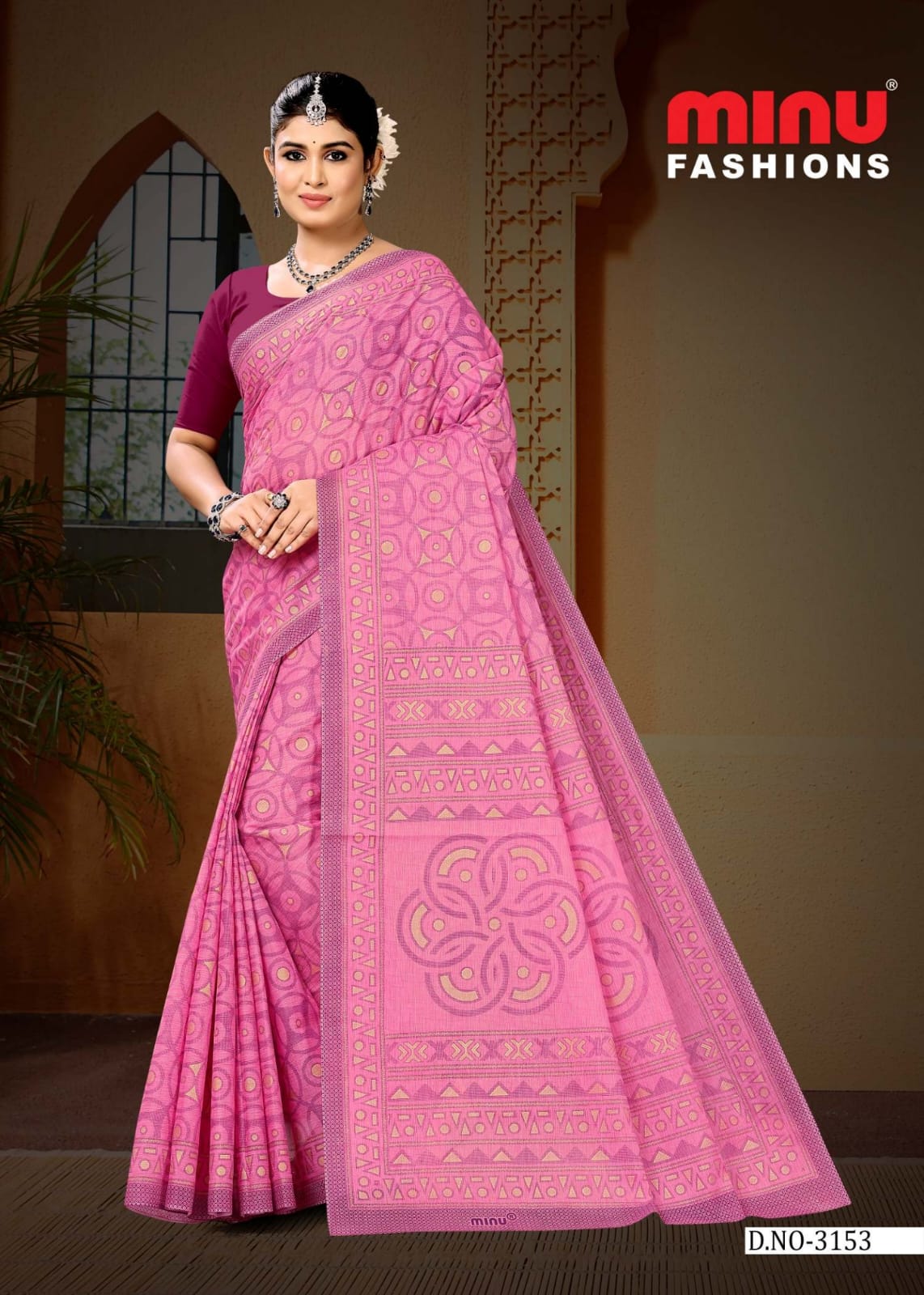 Premium Malai Cotton Pink Daisy 2 Saree