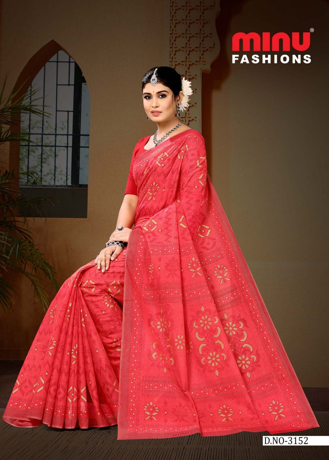 Daisy 2 Cotton Printed Saree Peach 3152