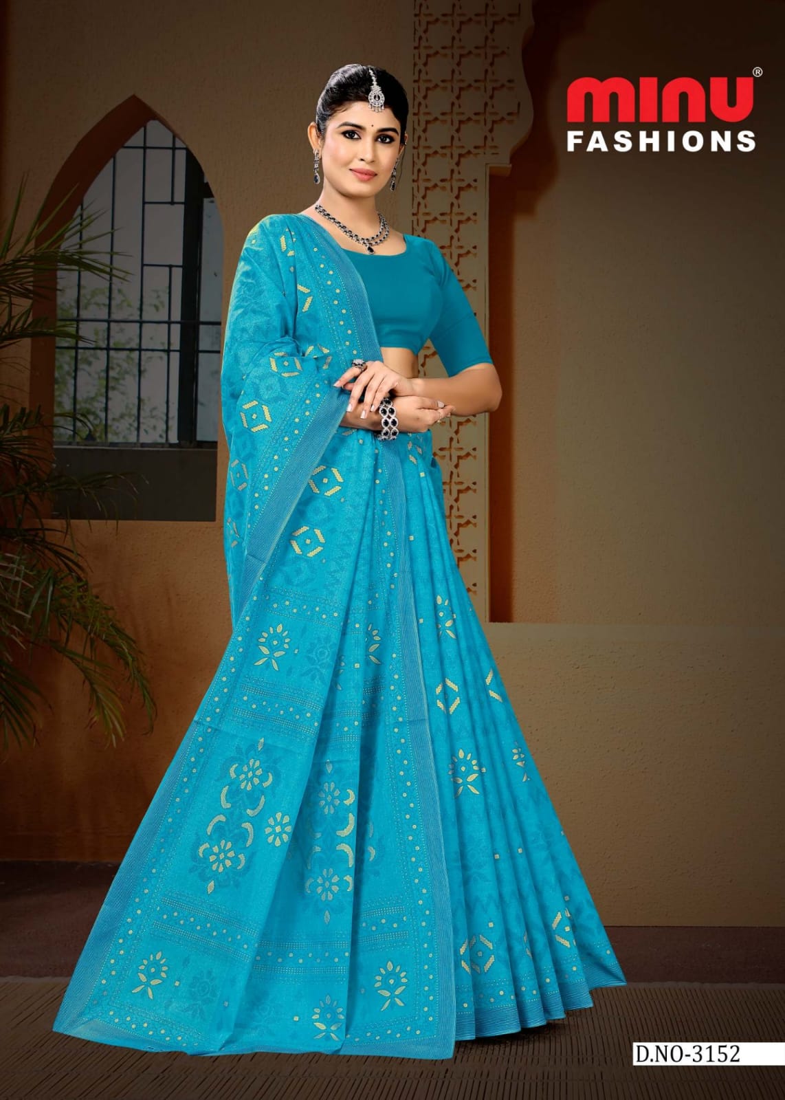 Daisy 2 Cotton Printed Saree Blue 3152