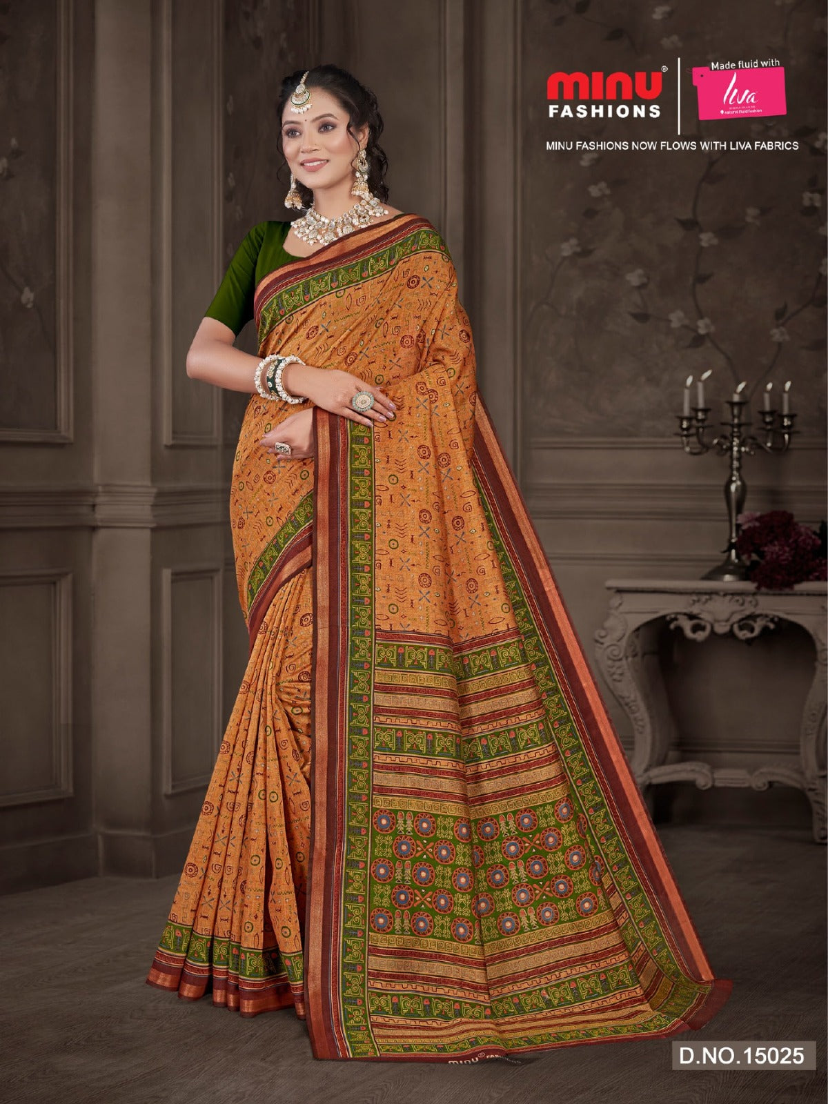 Kanishka Script Muslin Cotton Printed Saree Yellow & Green