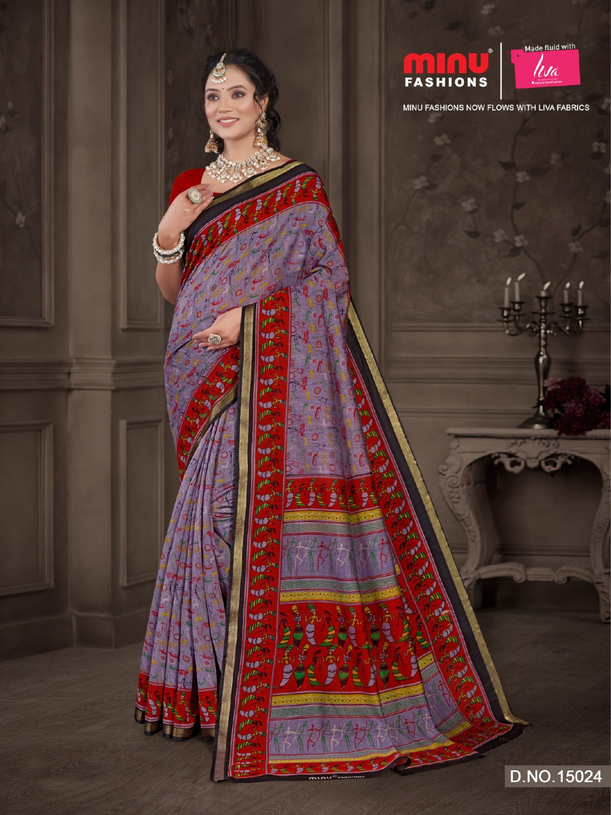 Kanishka Script Muslin Cotton Printed Saree Purple & Red