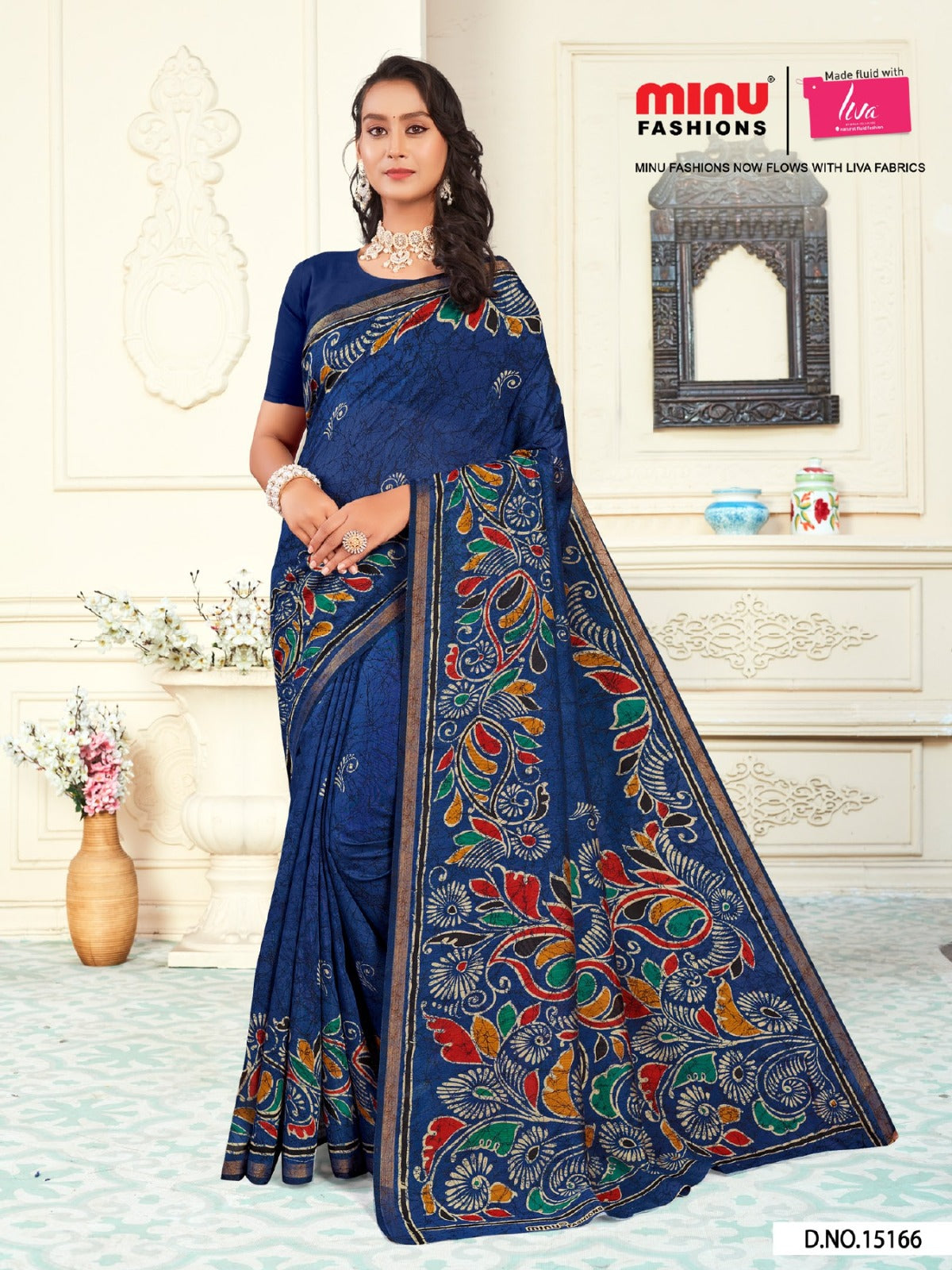 Premium Soft Muslin Cotton Kanishka Batik Printed Saree In Blue