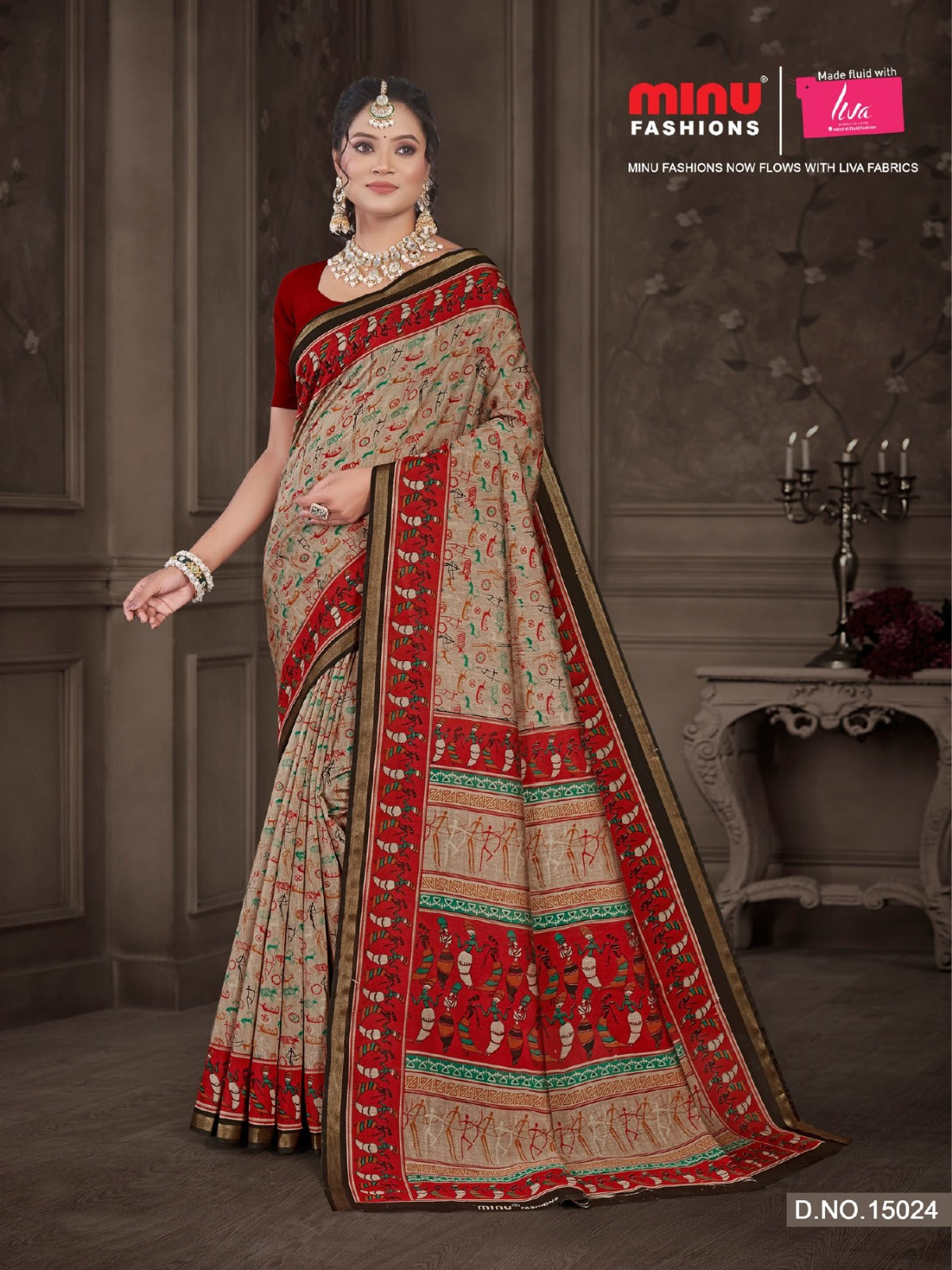 Premium Soft Muslin Cotton Kanishka Script Printed Saree Grey 3