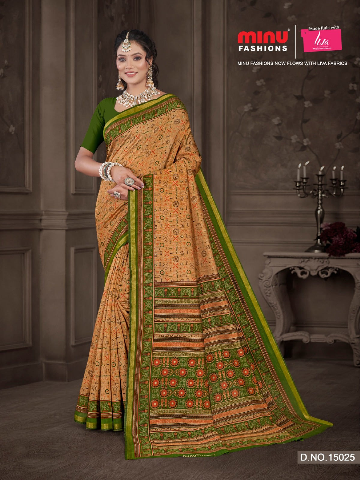 Premium Soft Muslin Cotton Kanishka Script Printed Saree In Gold