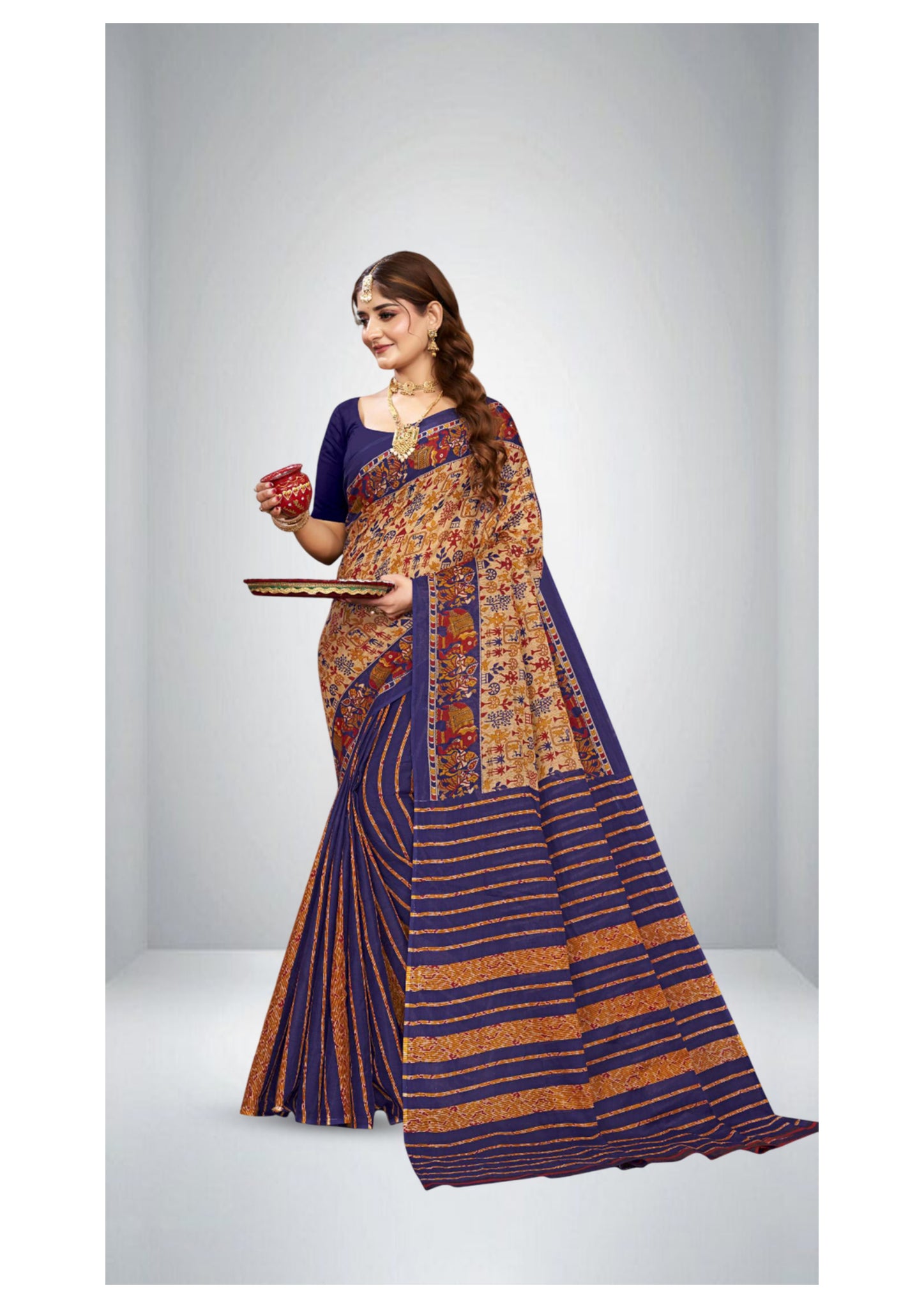 Primium Cotton Printed Sonajhuri saree in Violet